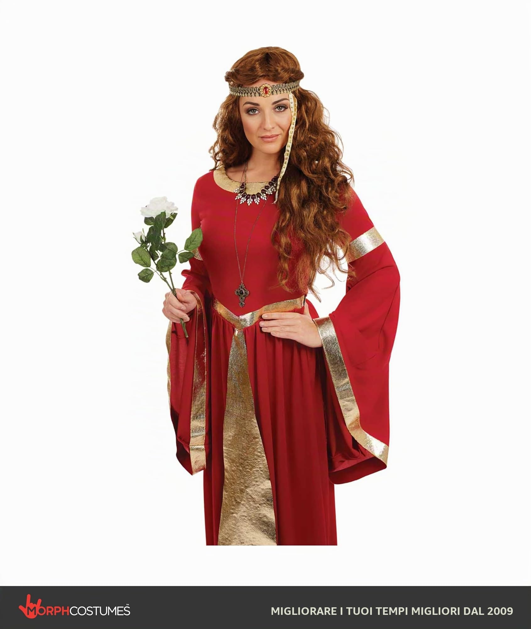 Fun Shack Costume Regina Medievale Donna, Costume Halloween Donna | Abito Rosso con Rifiniture Dorate, Cintura & Cerchietto, Stile Regale, Perfetto per Halloween, Ideale per Travestirsi