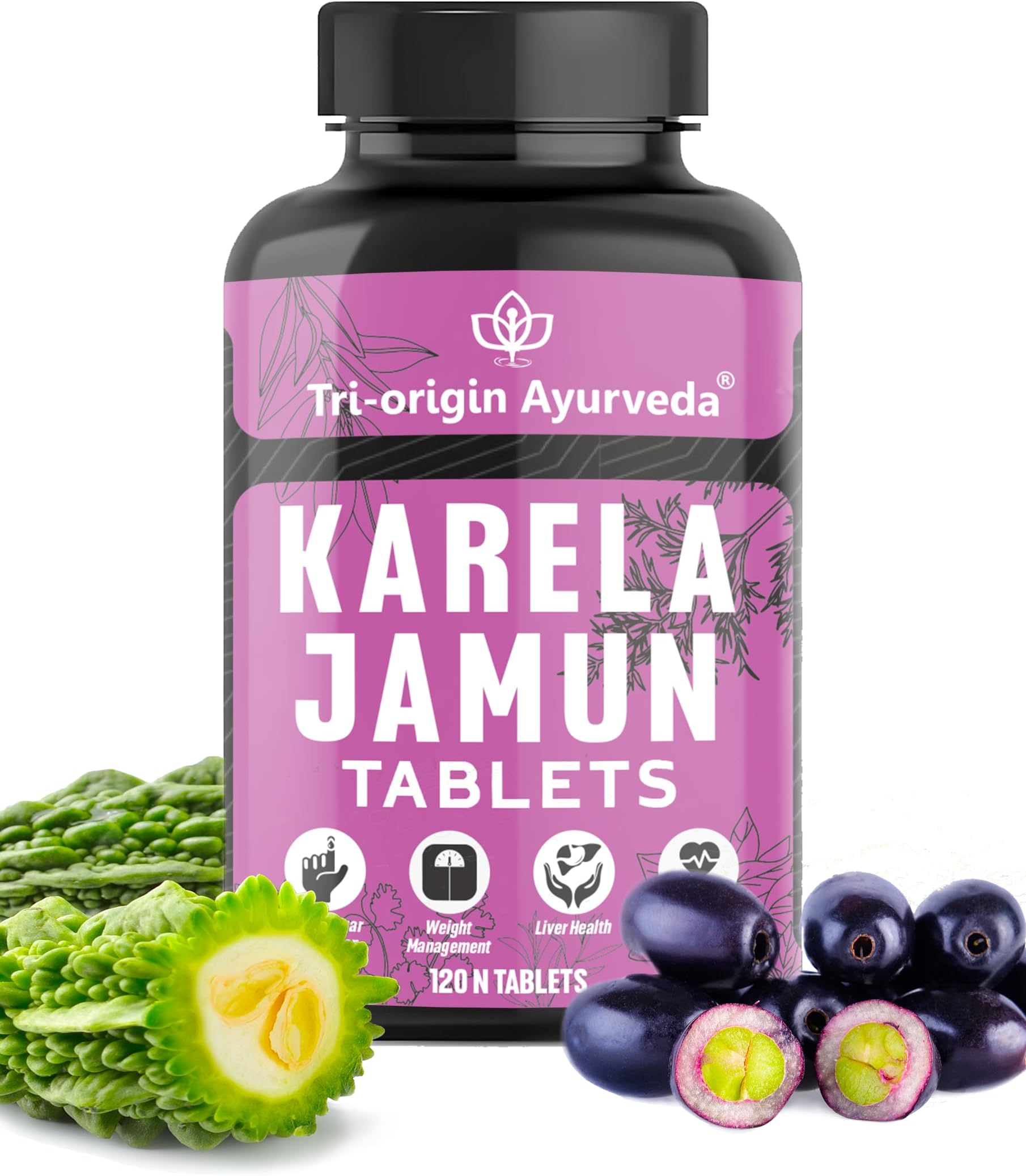 Karela & Jamun 1000mg Herbal Mix | Ayurvedic Supplements to Support Healthy Blood Sugar & Glucose Levels | Potent Natural Ingredient Blend (120 count (Pack of 1))