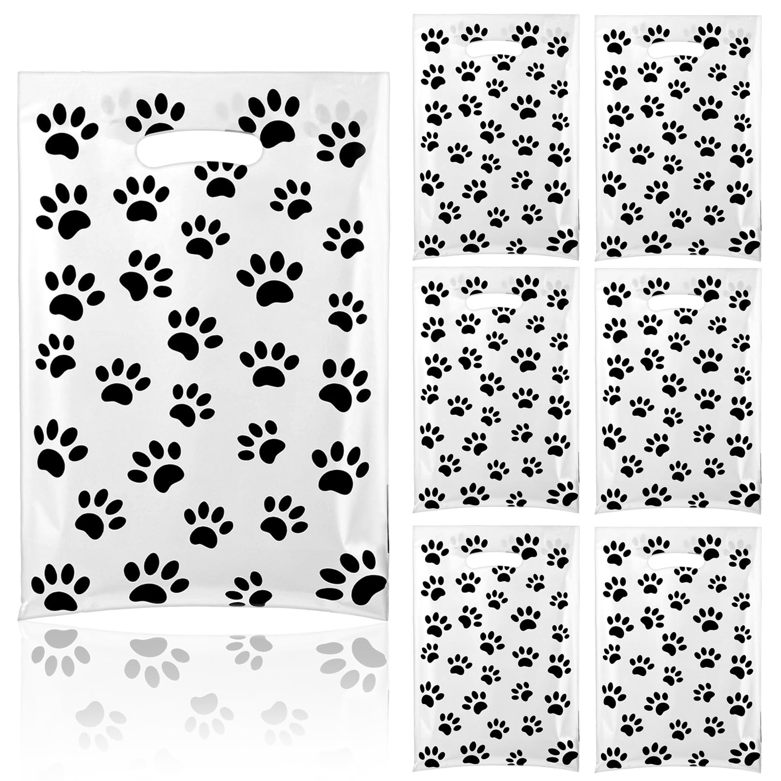 50 Pcs Paw Print Bags Paw Print Dog Birthday Treat Gift Bags For Party Supplies Durable Pet Plastic Bag Black Self-Adhesive Treat Bags