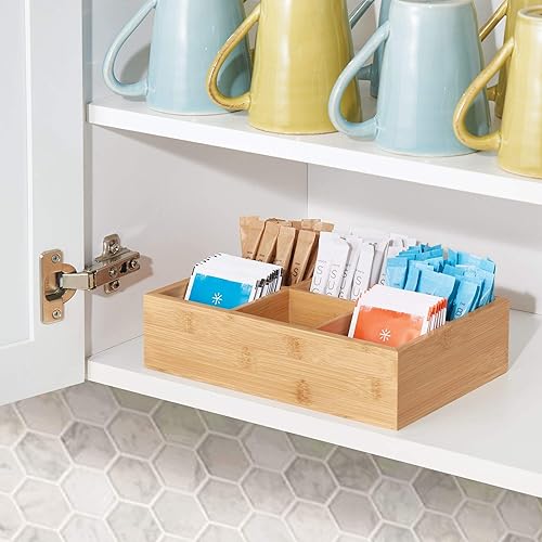Miniatura 2 de mDesign Caja organizadora de bambú para almacenamiento de té y alimentos, estuche de madera para bolsas de té, café, aperitivos, azúcar,