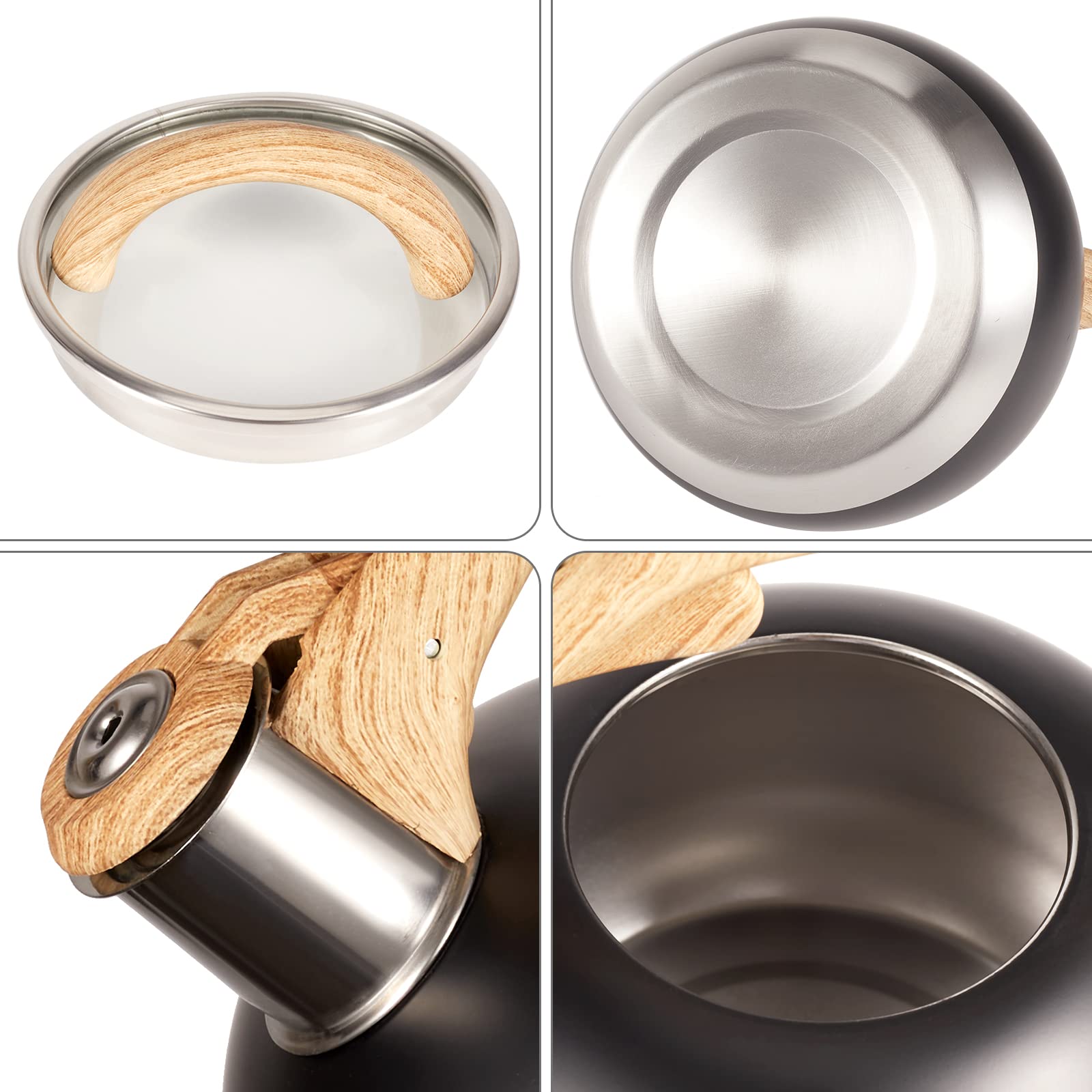 Tea Kettle, 2.4 Liter Loud Stovetop Whistling Teakettle with Cool Grip Ergonomic Handle Food Grade Stainless Steel Teapot for Tea, Coffee, Milk Matte Black