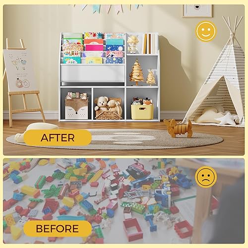 Miniatura 5 de Estantería infantil con organizador de juguetes, estante para libros para habitación de niños, estantería de 5 niveles, almacenamiento de juguetes y