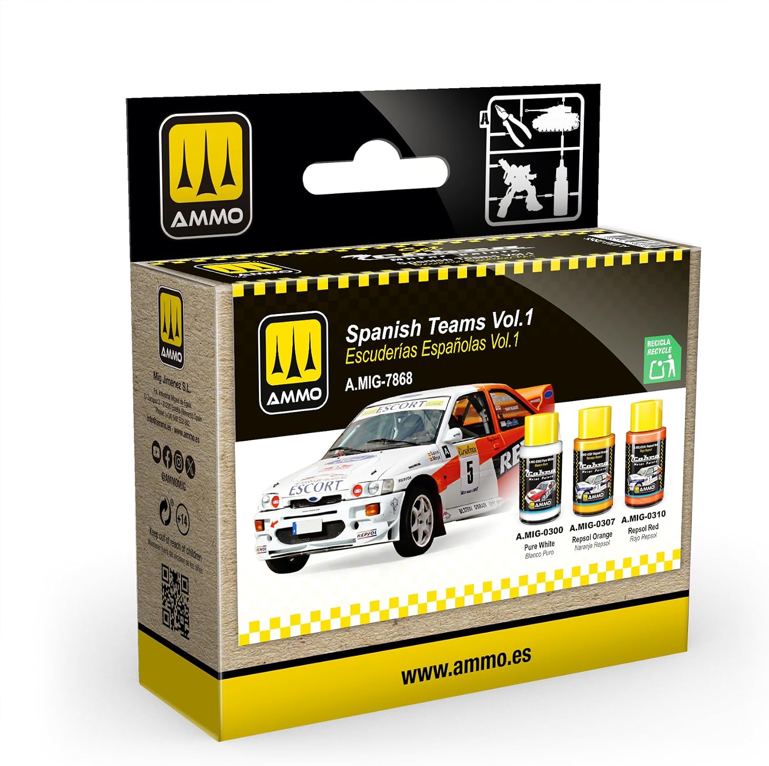 Mig Jimenez AMMO COBRA MOTOR Spanish Teams Vol.1 Set Colors, 3 x 30ml Bottles, for Model Painting with Brush and Airbrush, Model A.MIG-7868