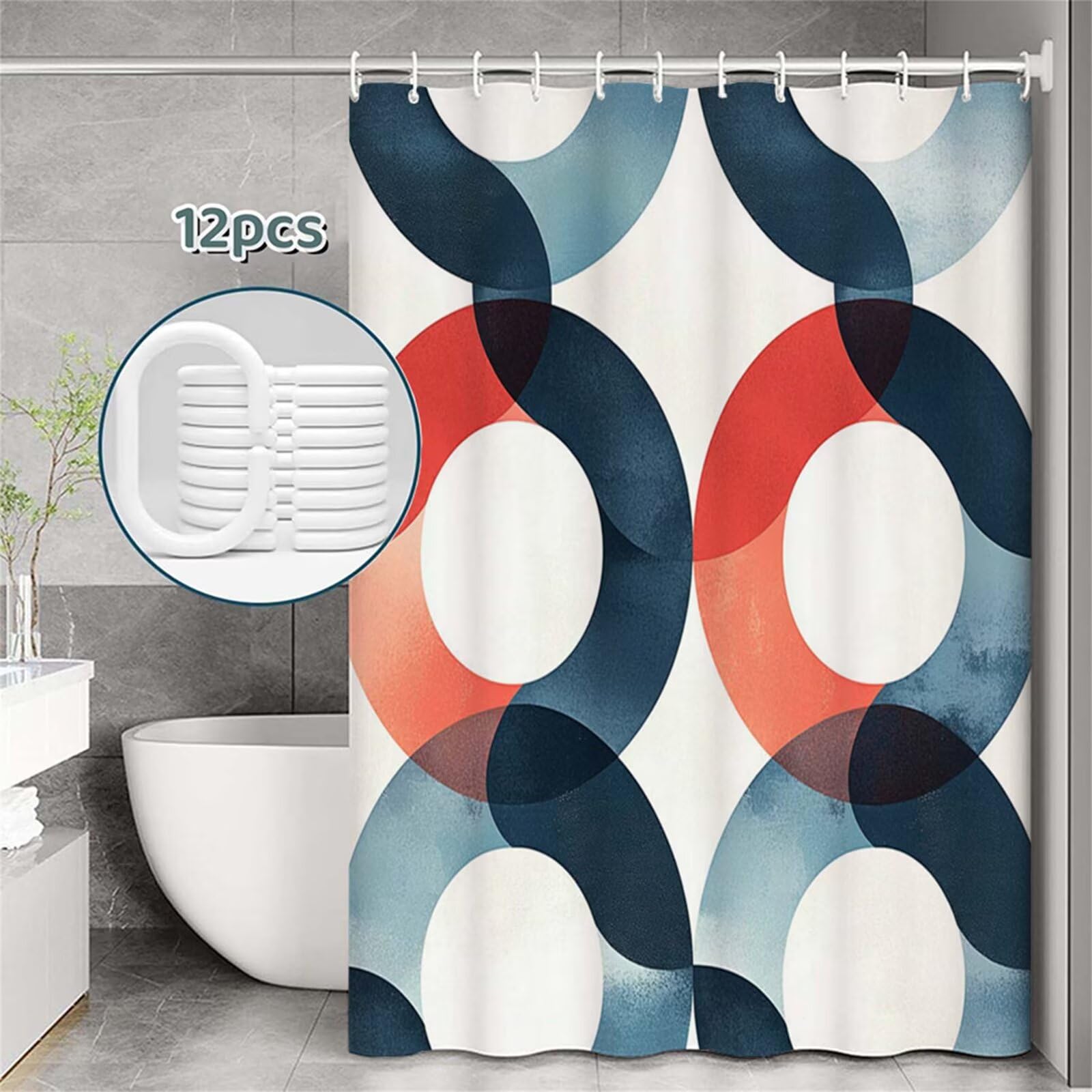 Tenda Doccia in Poliestere Bianco,Tende per Doccia Extra Lunga 230x180cm,Semplice Tenda Vasca da Bagno Tessuto Lavabile,Impermeabile e Facile da Pulire,con 12 Ganci,Decorazione per Bagno,Hotel Z-198