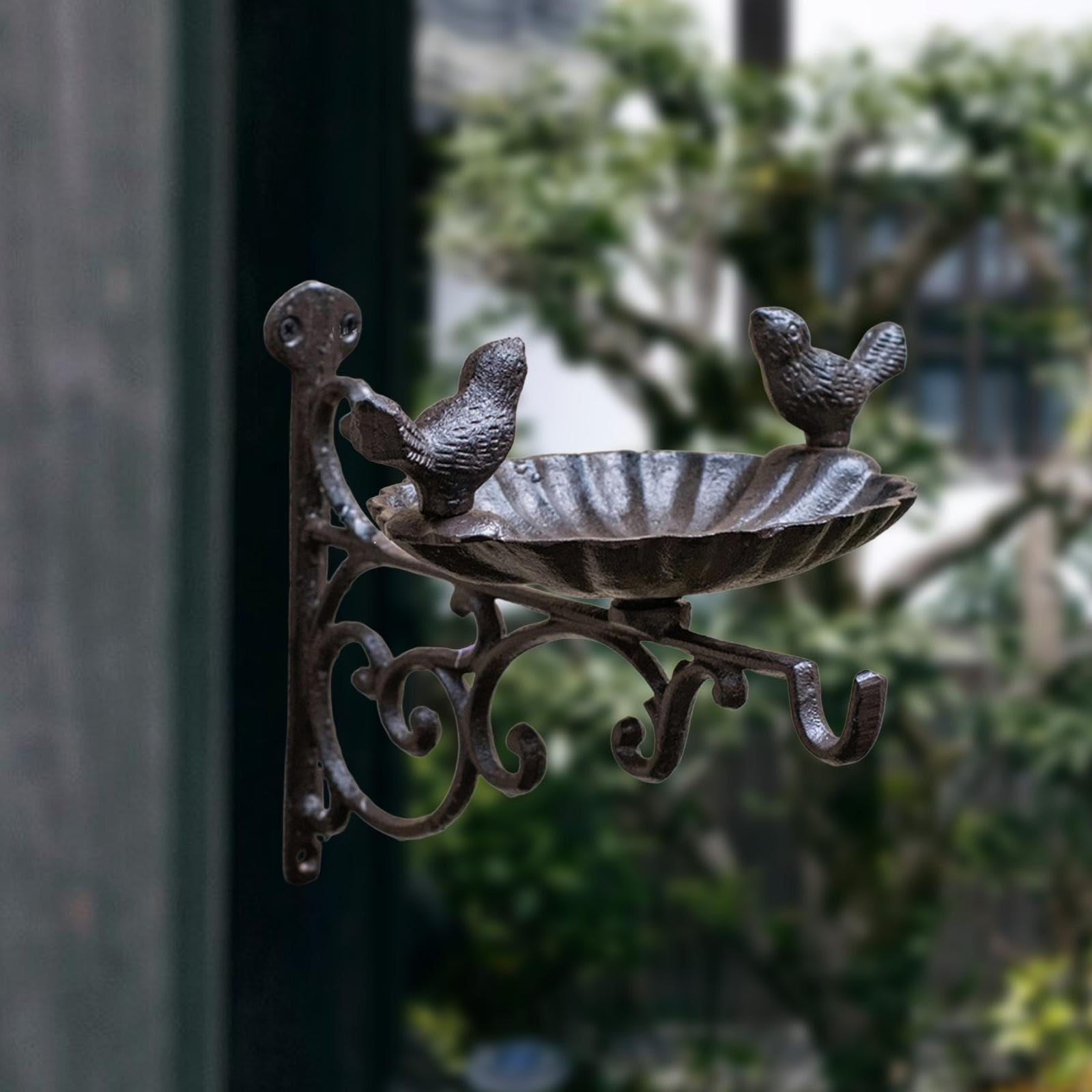 Comedero/bañera para Pájaros, Bandeja Decorativa Retro, Fácil de Instalar con Gancho Metálico para Colgar en Jardín, Balcón, Terraza, Pared O D, 27 X 21.5 Cm