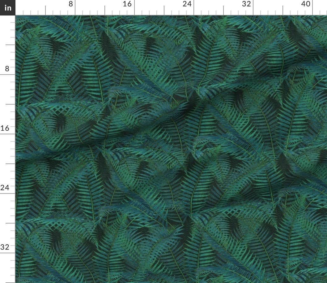 Spoonflower Fabric - Solid Fern Leaves Jungle Botanical Tropical Palm Plant Dark Paradise Printed on Petal Signature Cotton Fabric by The Yard - Sewing Quilting Apparel Crafts Decor