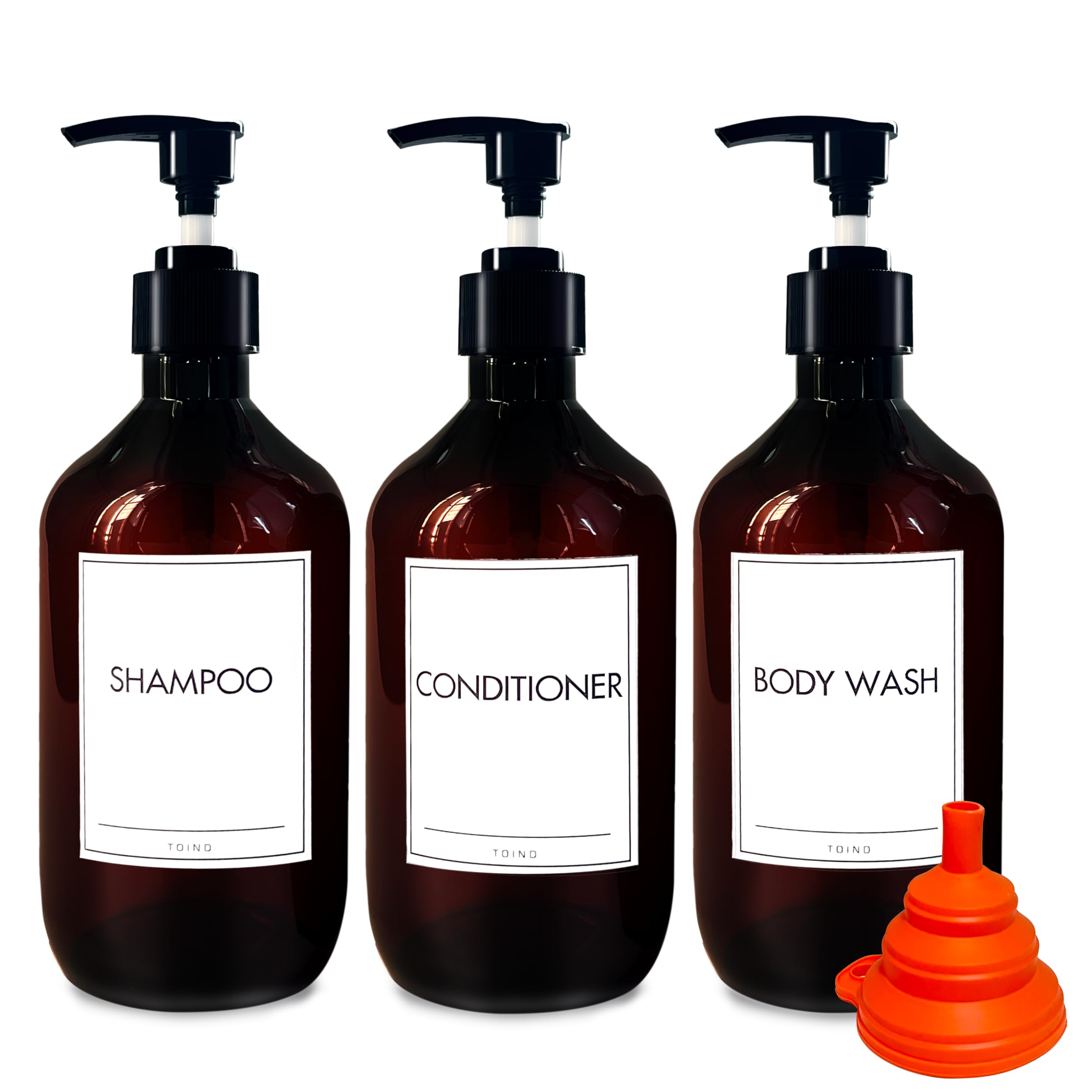 Shampoo and Conditioner Dispenser 16.9oz/500ml Refillable Shampoo Pump Bottles with Labels for Bathroom Empty Hand Wash Dispenser Set of 3