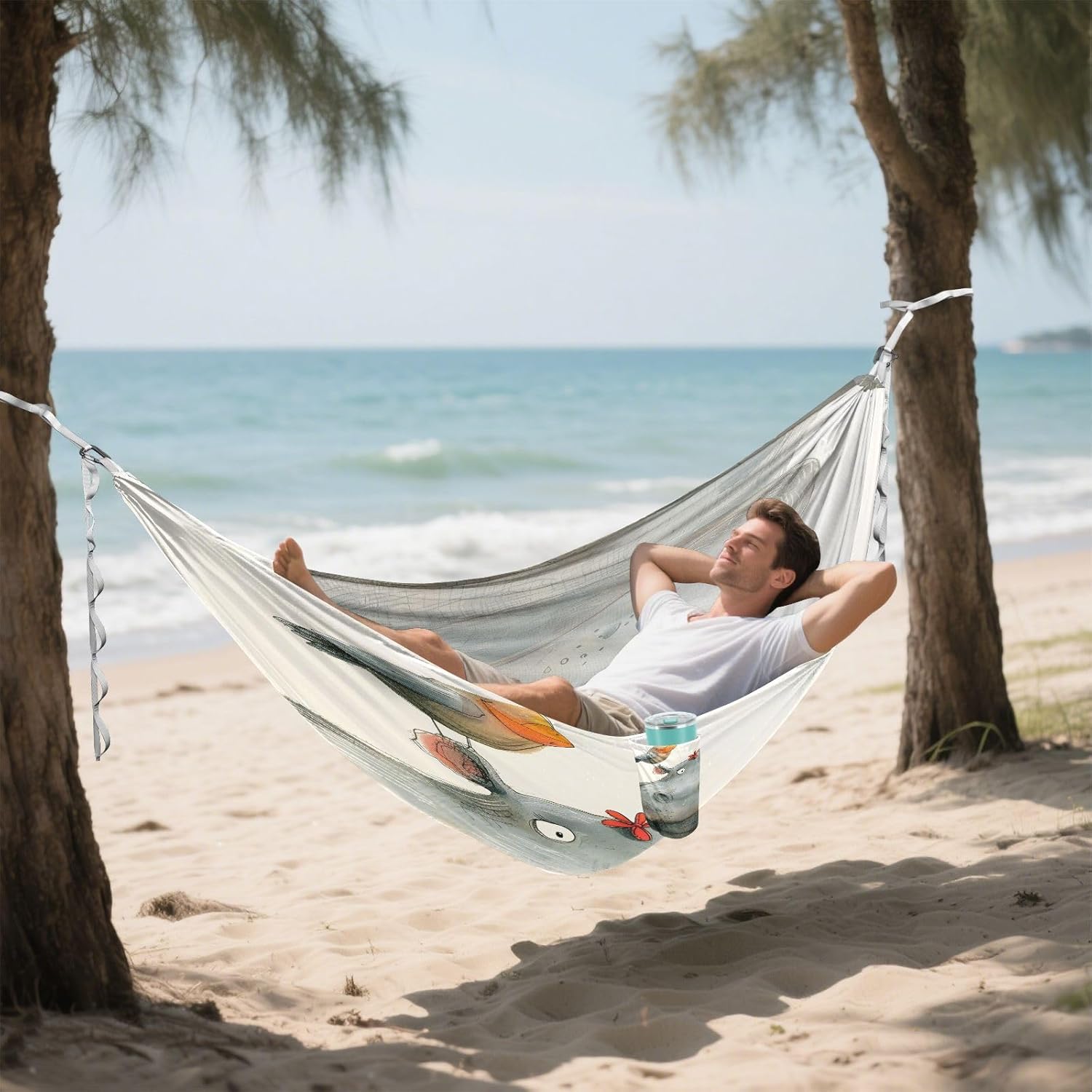 ALAZA Hippo Hippopotamus Bird Camping Hammocks Single or 2 Person 500 lbs Portable Parachute Travel Hammock w/Tree Straps for Hiking Backpacking Indoor Outdoor