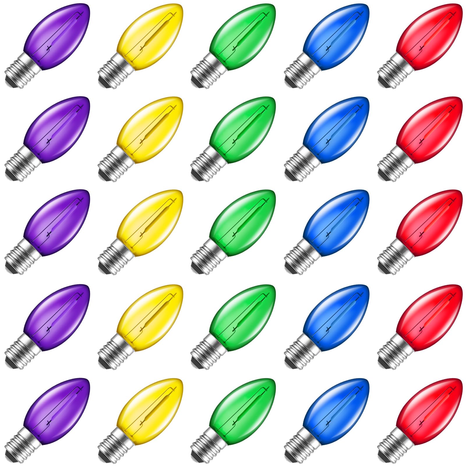C7 Multicolor LED Christmas Light Bulb Waterproof Replacement Bulbs for Outdoor Indoor Christmas String Lights E12 Candelabra Base