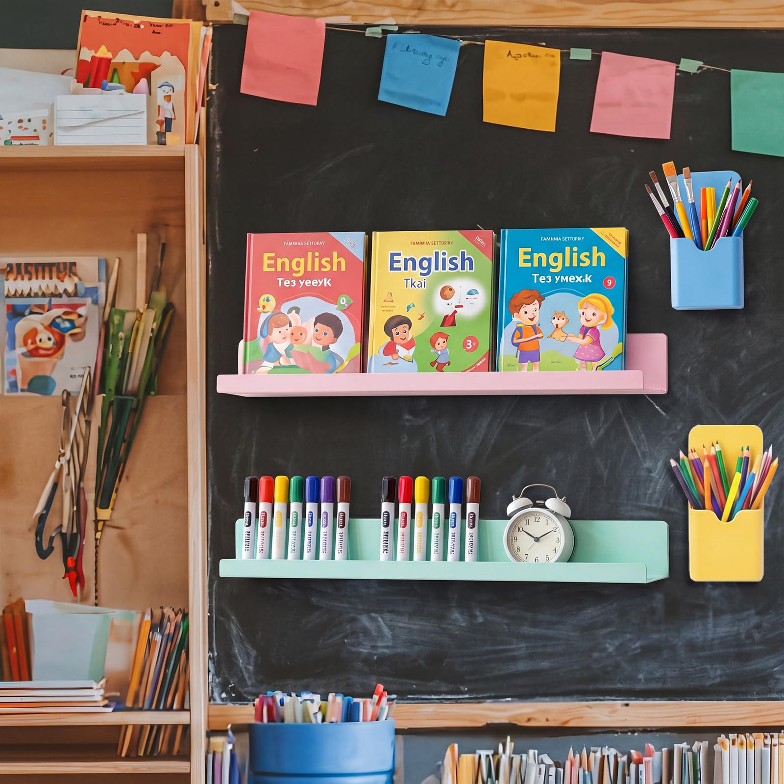 Chumia Magnetisches Bücherregal für Whiteboard mit magnetischem Stifthalter, 41,5 cm, 2,9 kg, wiederverwendbarer Buch- und Stifthalter, buntes Bücherregal für Lehrer, Büro, Klassenzimmer, Schulbedarf