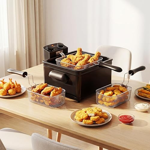 Miniatura 9 de ARLIME Freidora profunda de 1700 W con canasta, olla de encimera de 5 litros con canasta, temperatura ajustable y temporizador de 60 minutos,