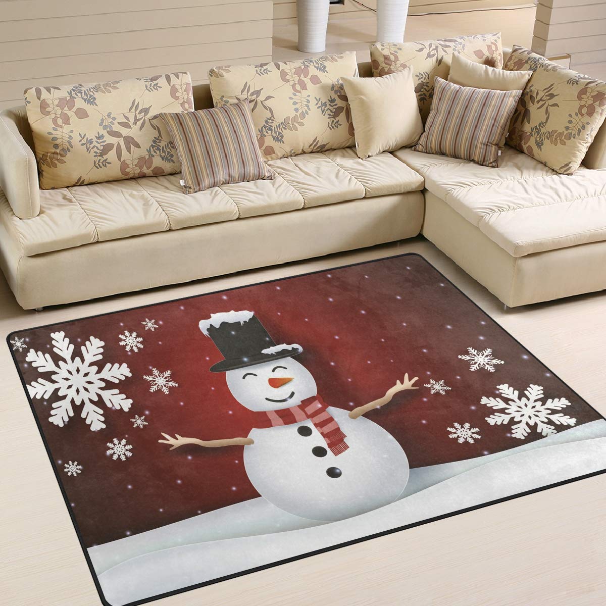 Mnsruu - Alfombra de Navidad, diseño de muñeco de Nieve, Tela, Multicolor, 203cm x 147.3cm(7 x 5 Feet)