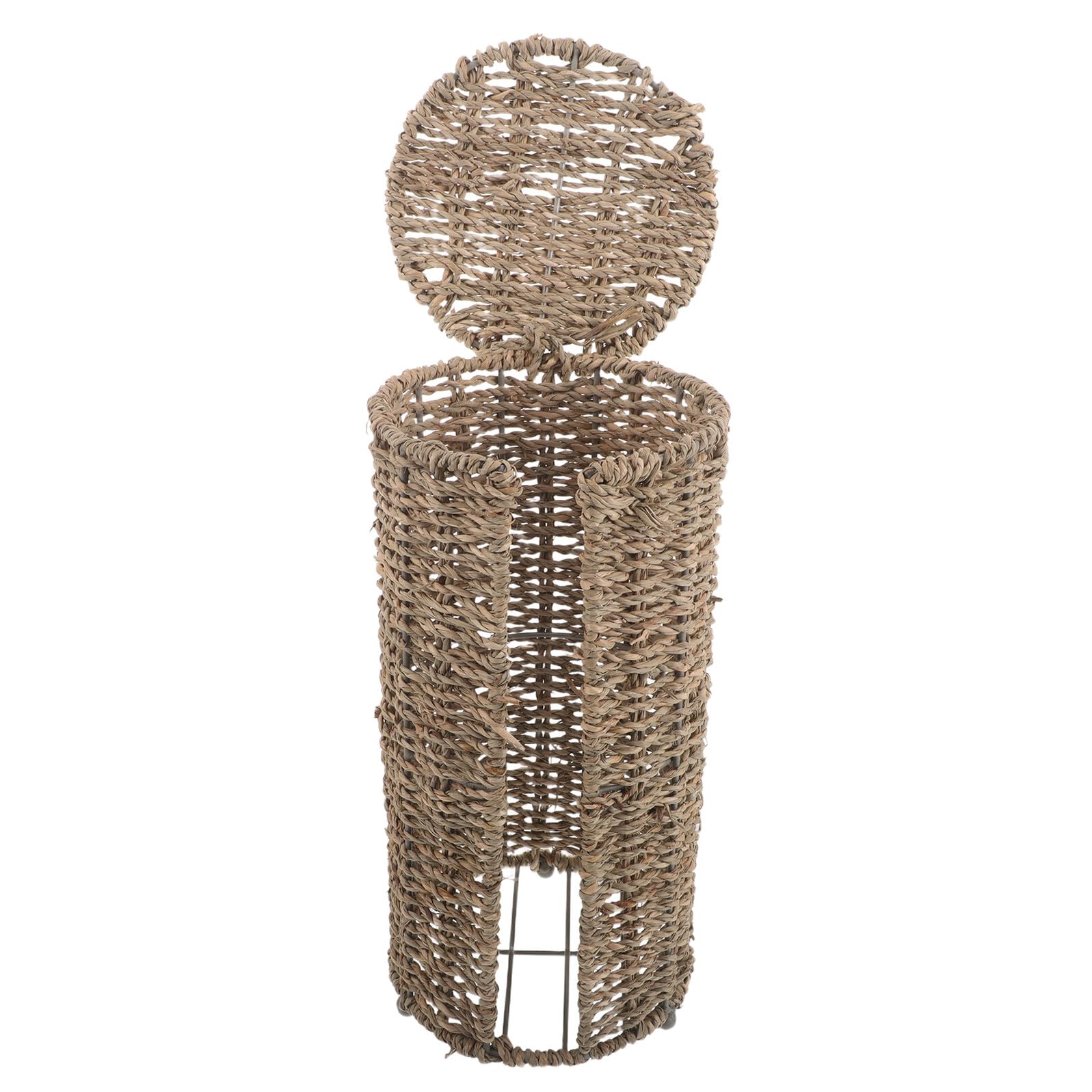 Cesta para Papel Higiénico con Tapa de Ratán, Organizador | Boho y Minimalista, Portátil y Resistente Deformación, para Baño y Lavandería, Estilo Elegante