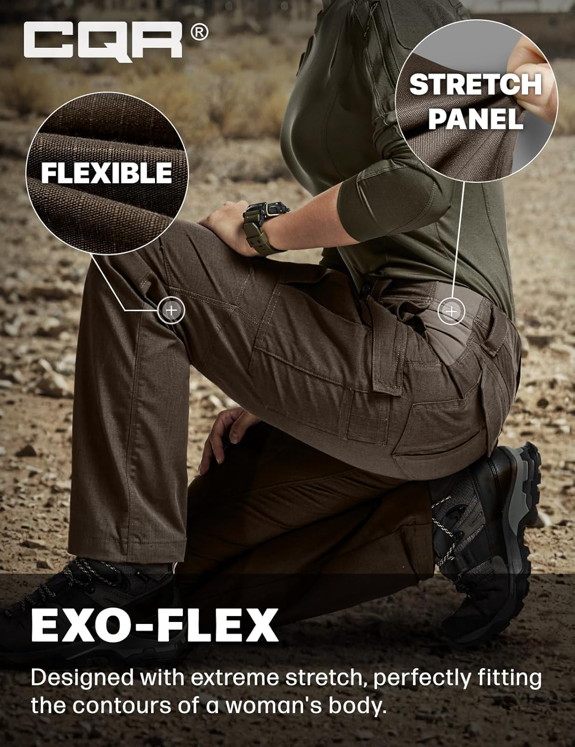 CQR Women's Flex Stretch Tactical Pants, Water Resistant Ripstop Cargo Work Pants with Pockets for Outdoor & Hiking - Image 6