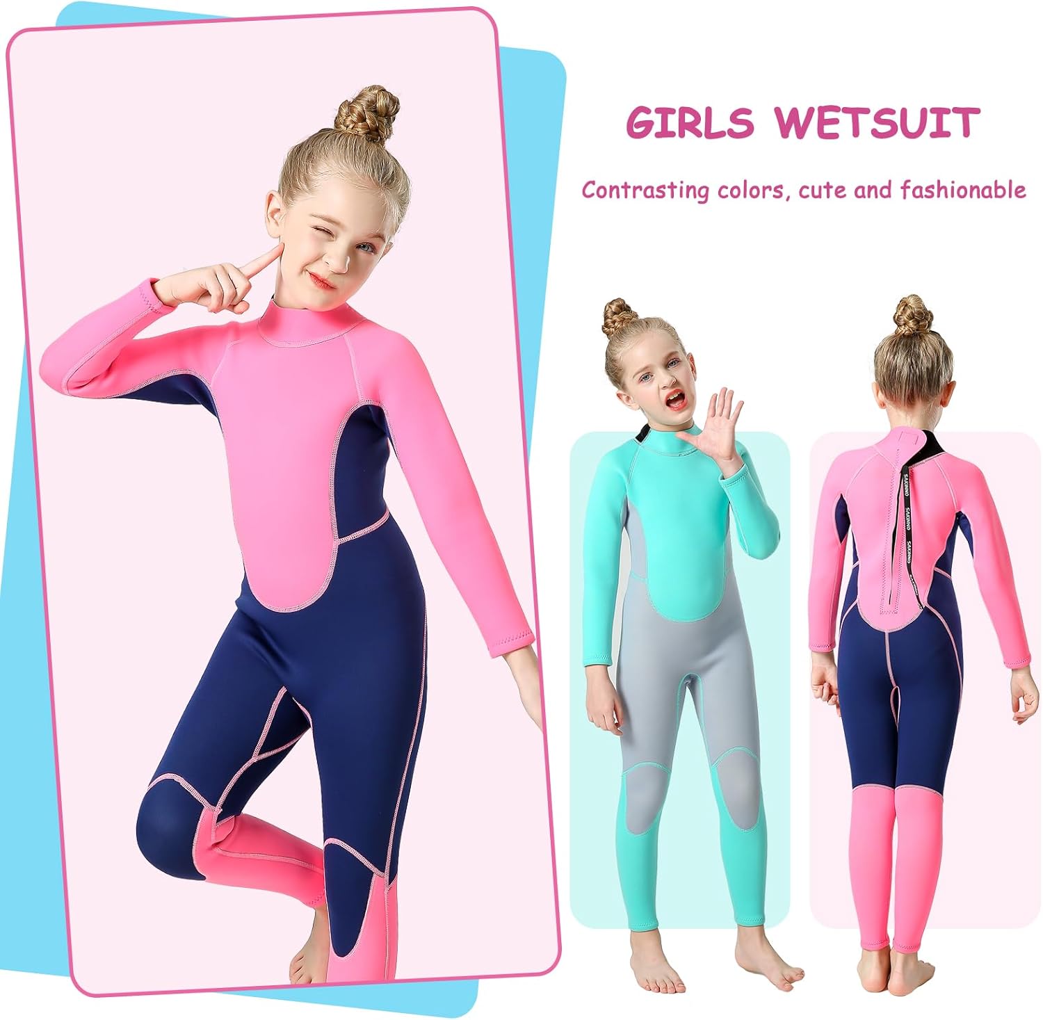 Kids Full Wetsuit Toddler Boys Girls and Youth 2.5mm 3mm Neoprene Child Wet Suit Back Zipper Thermal Swimsuits for Diving Surfing Swimming Water Sprot