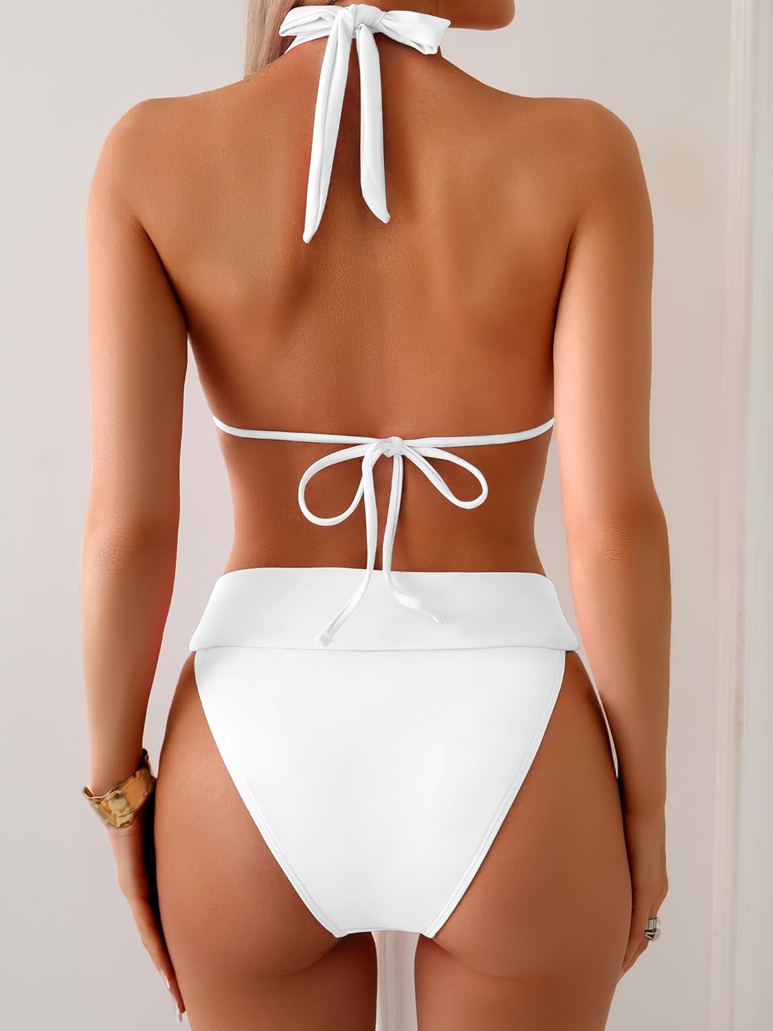 TASHEHE Women's Triangle Ruched Bikini Set Sexy Two Piece Swimsuit Halter Sliding Rings Bathing Suit