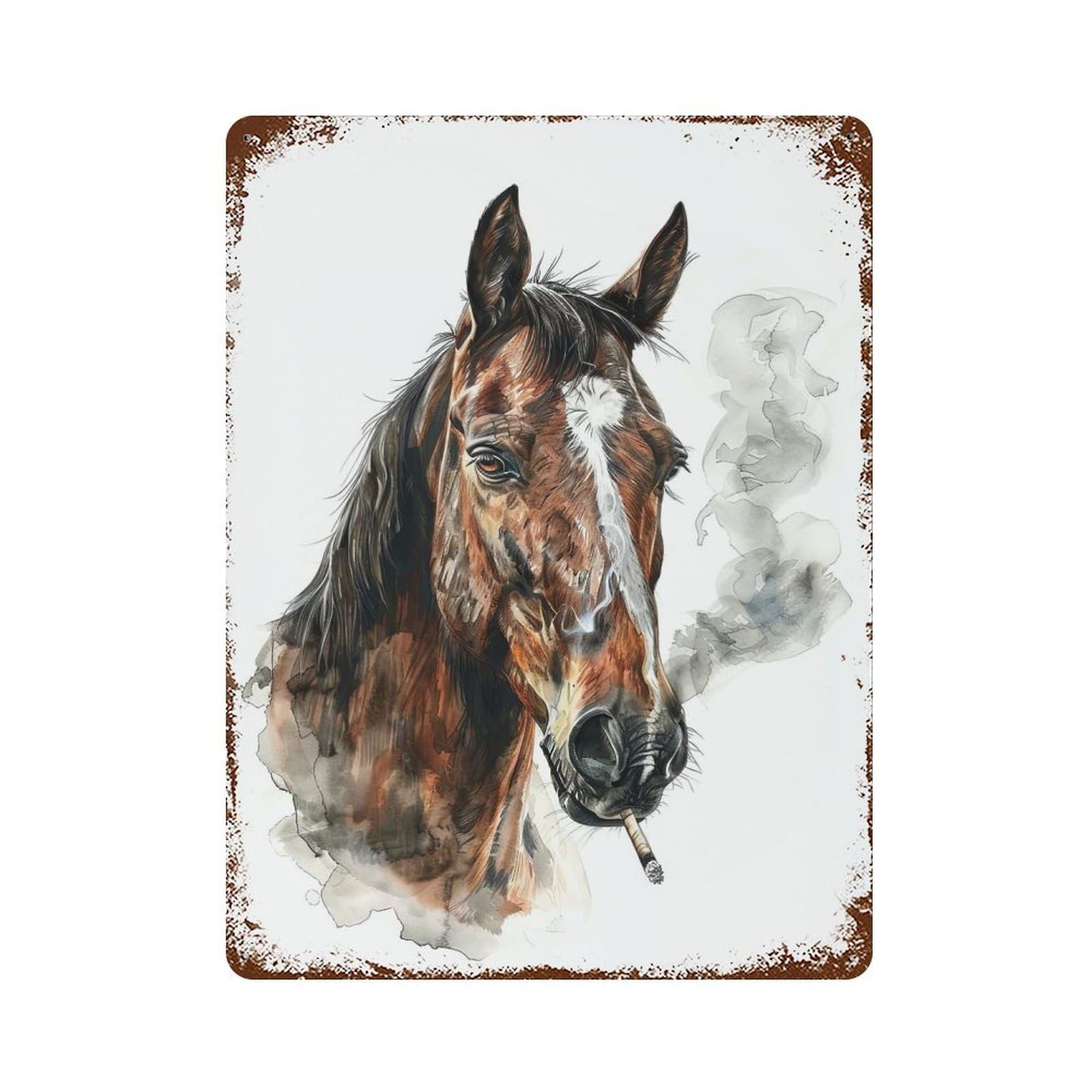 Horse Smoking Cigarette Retro Metal Sign 15.7"x11.8", Shabby Chic Decor for Garage, Pub Or Kitchen