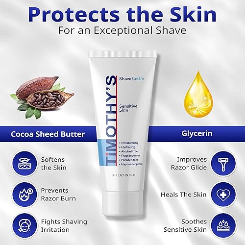 Miniatura 2 de Timothy's Crema de afeitar sin fragancia 3 oz. tamaño de viaje, sin alcohol, sin parabenos, sin perfume, sin SLS, resbaladizo, hidratante, tamaño de