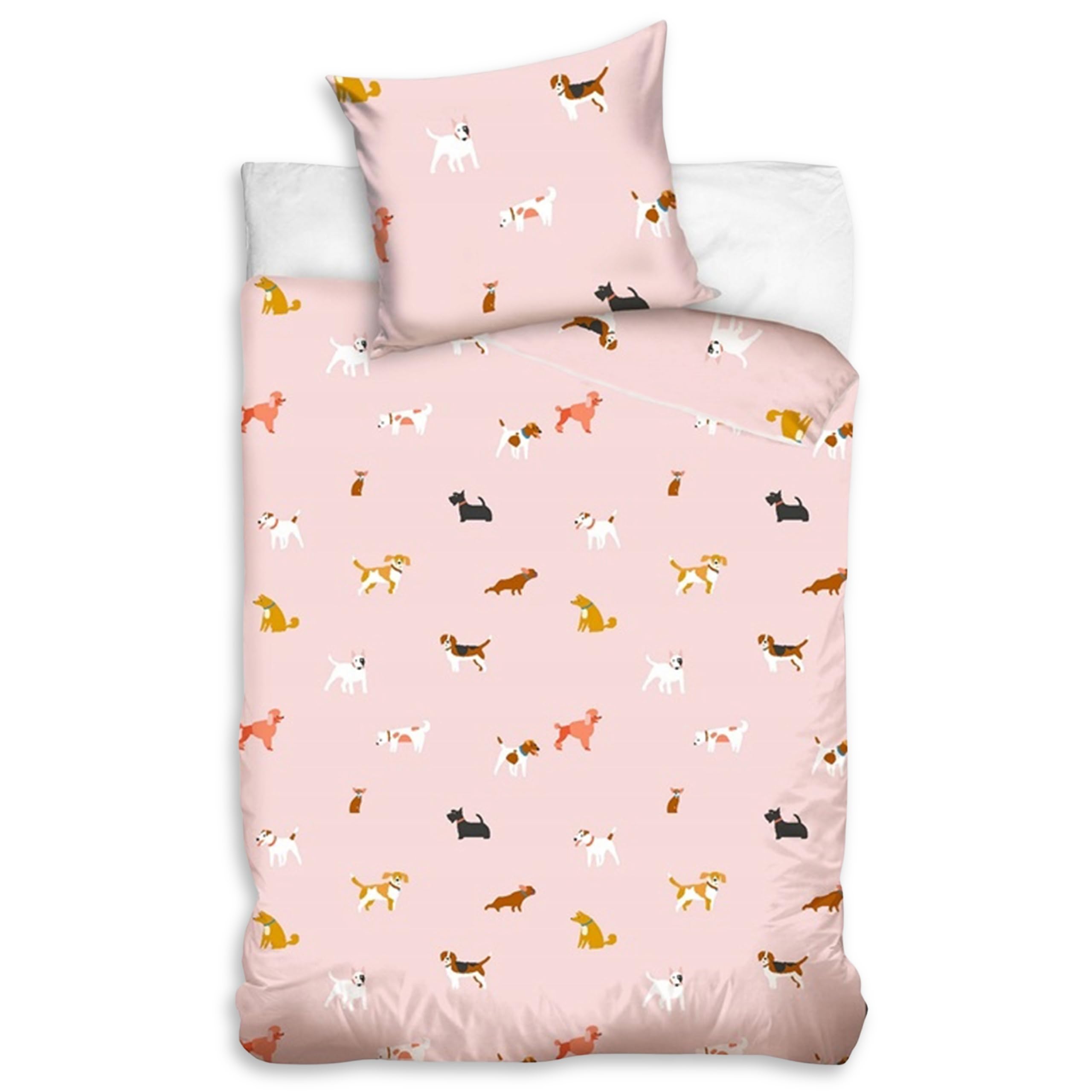 Housse de couette chiens réversible rose pour décorer une chambre de fille