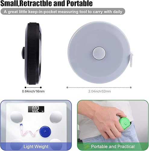 Miniatura 2 de Cinta métrica métrica para el cuerpo, cinta métrica suave retráctil de 60 pulgadas, pequeña regla de cinta de tela de costura para cintura de tela