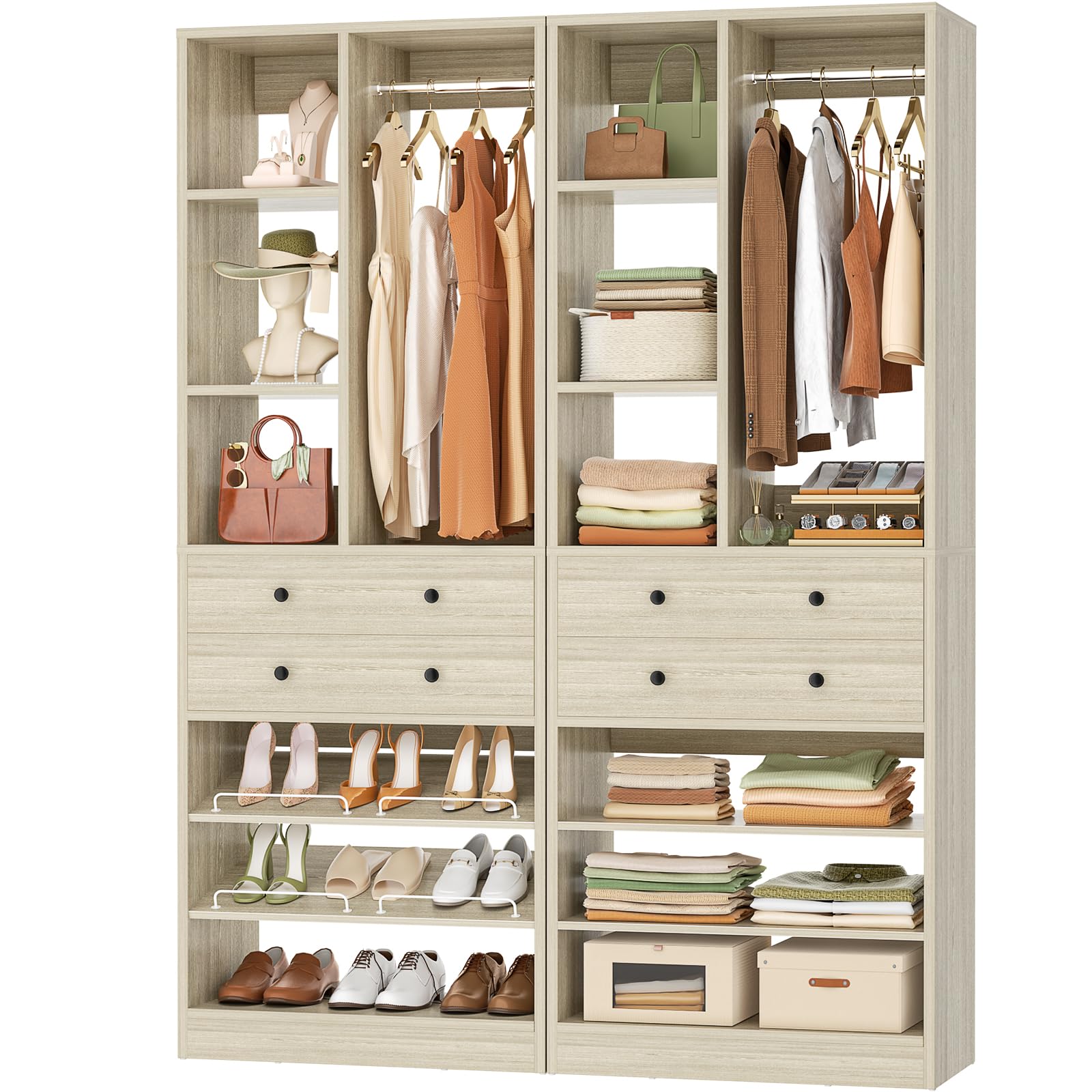 Besiost Closet System, 55.5"/4.6 FT Closet Organizer System with Drawers and Shelves, Walk-in Closets Systems for Small Closets, Free Standing Reach