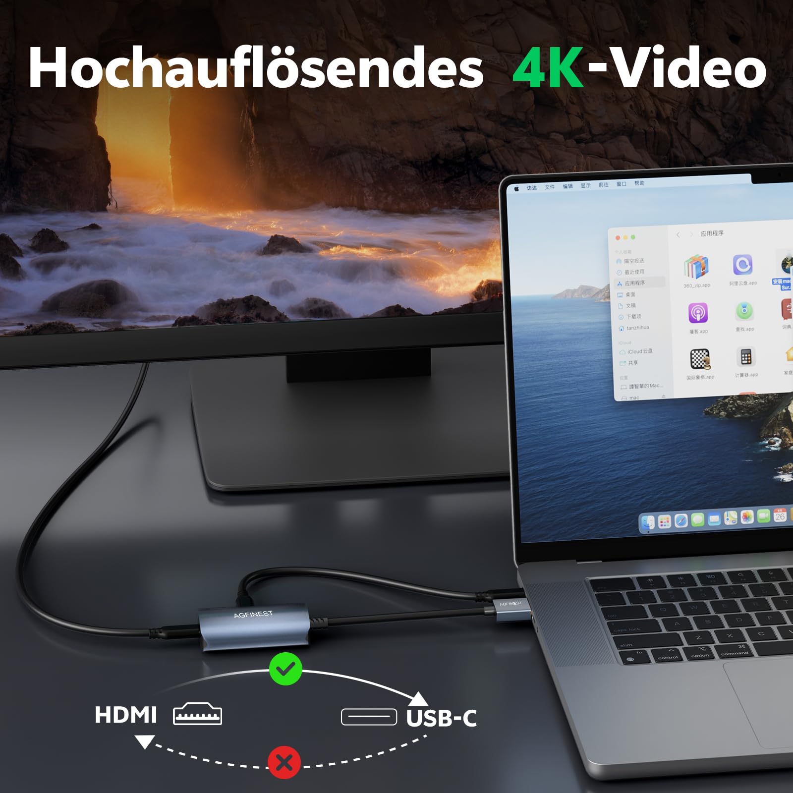 Adattatore 4K HDMI 2.0 a USB-C, convertitore di cavo HDMI unidirezionale a USB-C per MacBook Pro, Microsoft Surface, Xreal Air