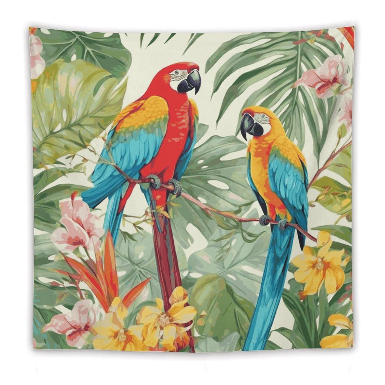LDGSUPH Tropical Plants And Parrots Tapestry Wall Hanging Decor Anti-fading Aesthetic Wall Tapestries Fashion Wall Blanket Decor Modern Wall Art Tapestry for Bedroom Home Decor 60"x60"