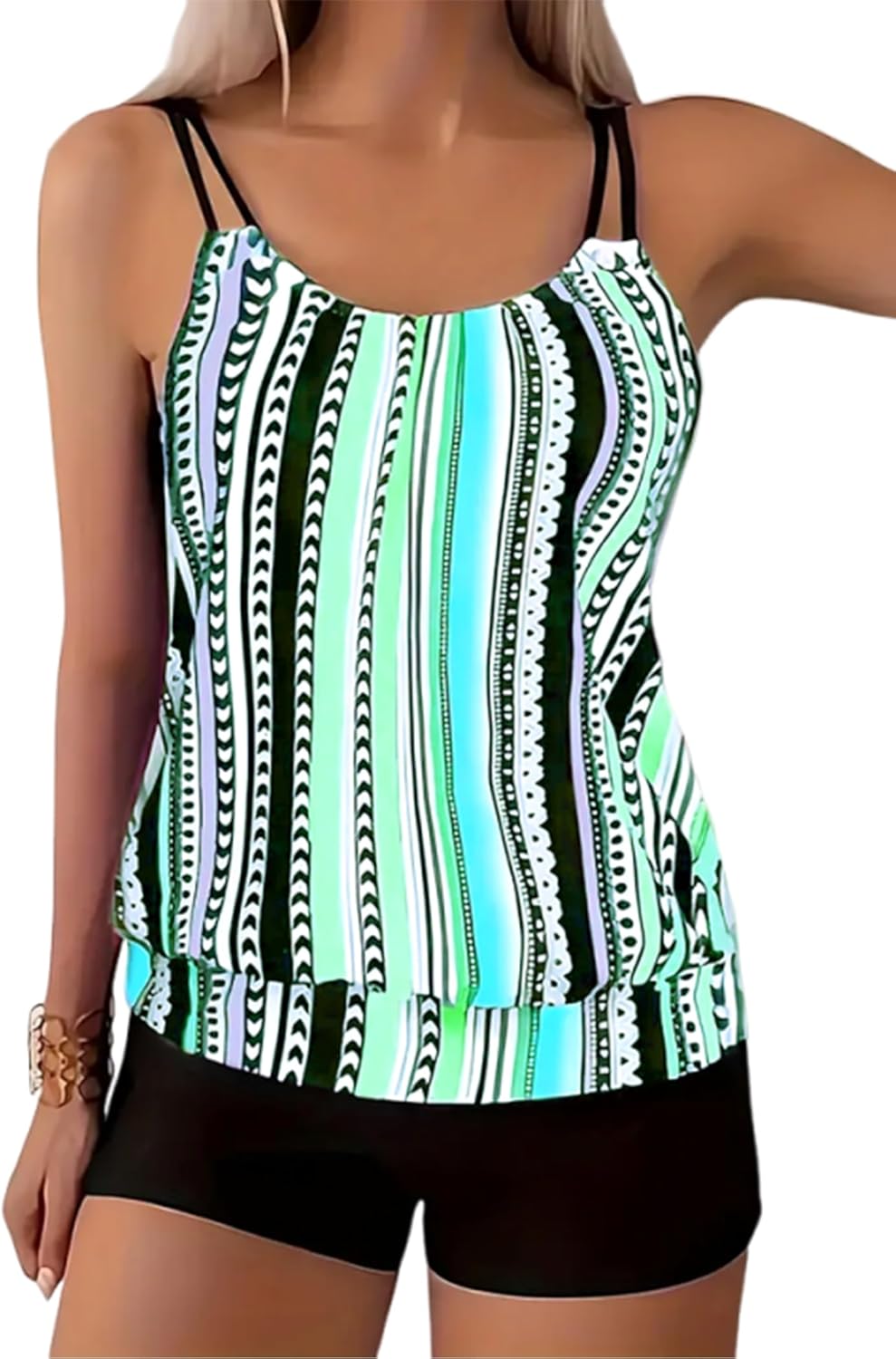 ZAFUL Two Piece Tankini Swimsuit for Women Tummy Control Bathing Suit with Boy Shorts Blouson Swimwear