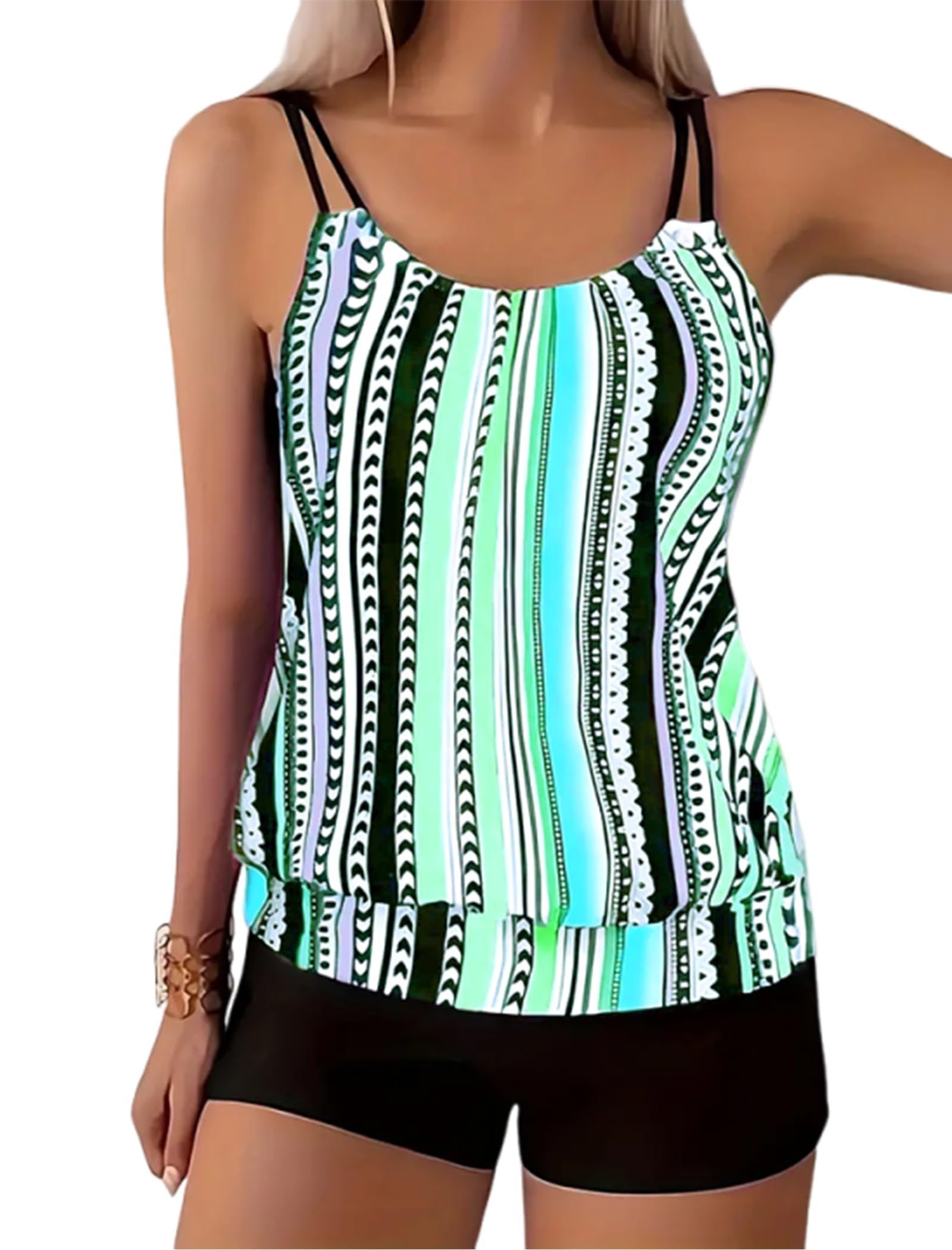 ZAFUL Two Piece Tankini Swimsuit for Women Tummy Control Bathing Suit with Boy Shorts Blouson Swimwear