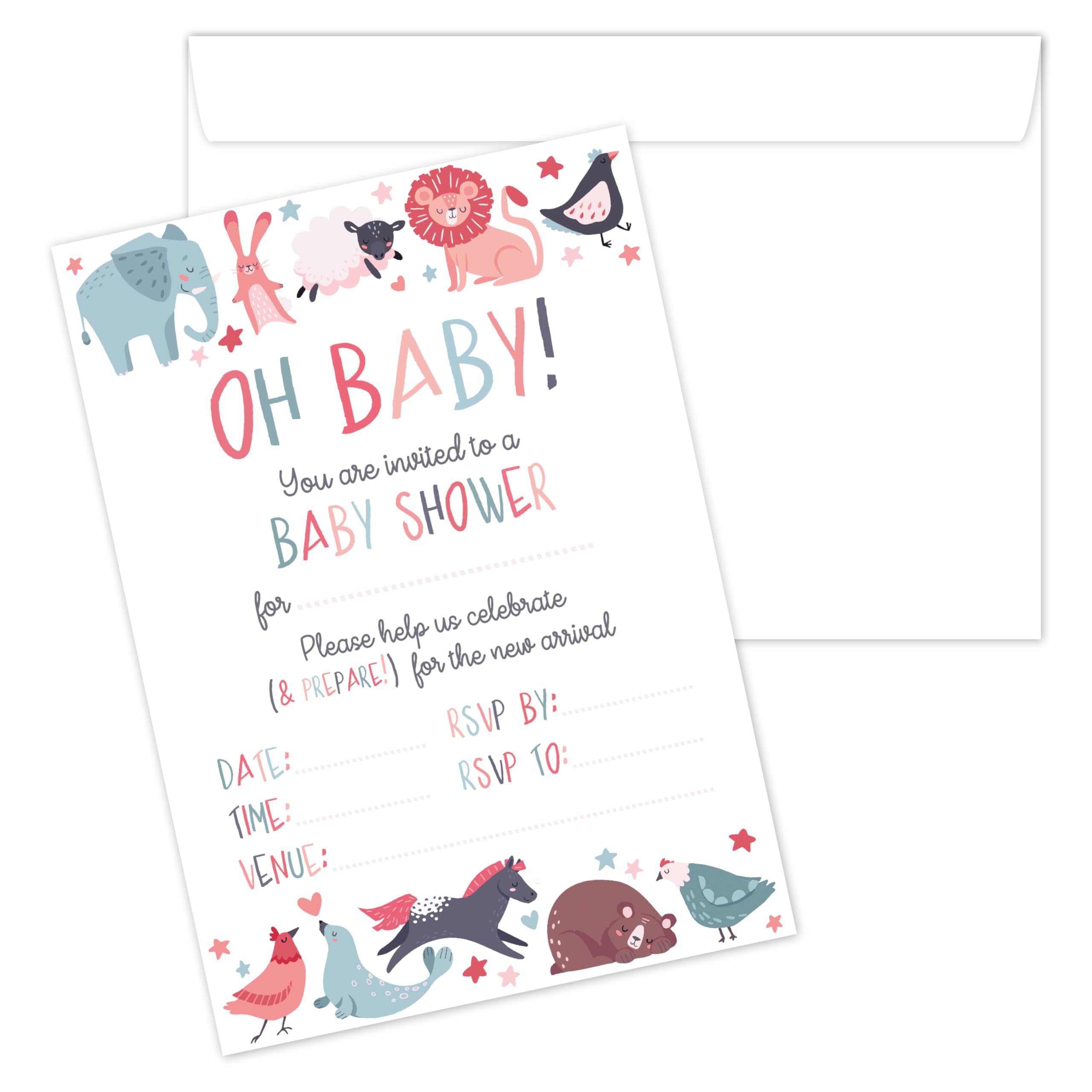 Manta Makes Baby Shower invitations, baby shower invite, baby shower invites pack of 20 + envelopes (Animals)