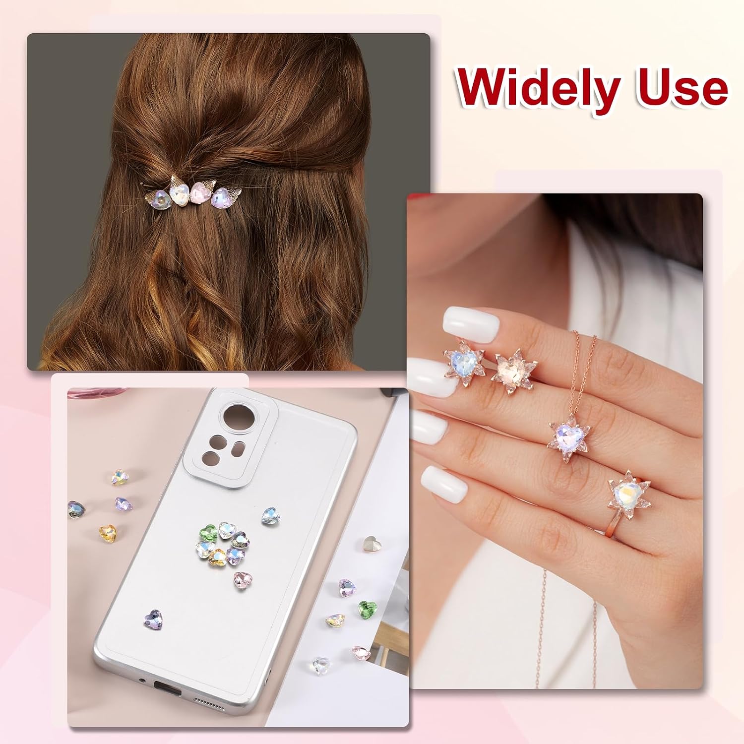 MECCANIXITY 5 Pcs 3D Heart Pink Nail Rhinestones K9 Glass Crystal Rhinestones Pointed Back Crooked Heart Gems for Nail Charm Art DIY Decoration Craft 8x8mm image 5