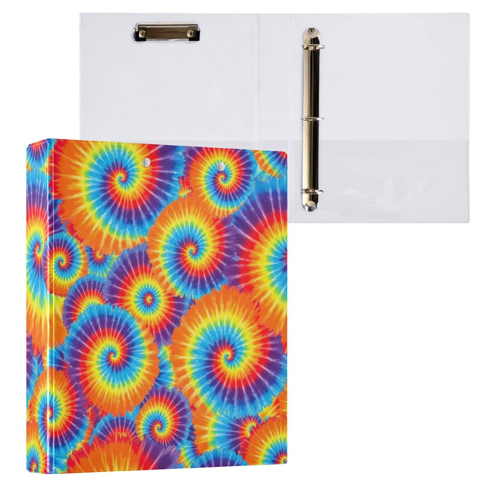Raccoglitore a 3 anelli con spirale arcobaleno tie dye arancione, 3,8 cm, flessibile ad anelli a D con tasche, per scuola, università, ufficio (confezione da 2)