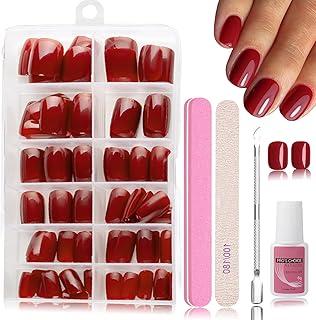 120 Stück Rot Nägel Zum Aufkleben, Natürlich Einfarbig Künstliche Nägel, Kurz Red Press on Nails, Full Cover Fake Nails mit Nagelkleber für Frauen (Roter, Kurz)