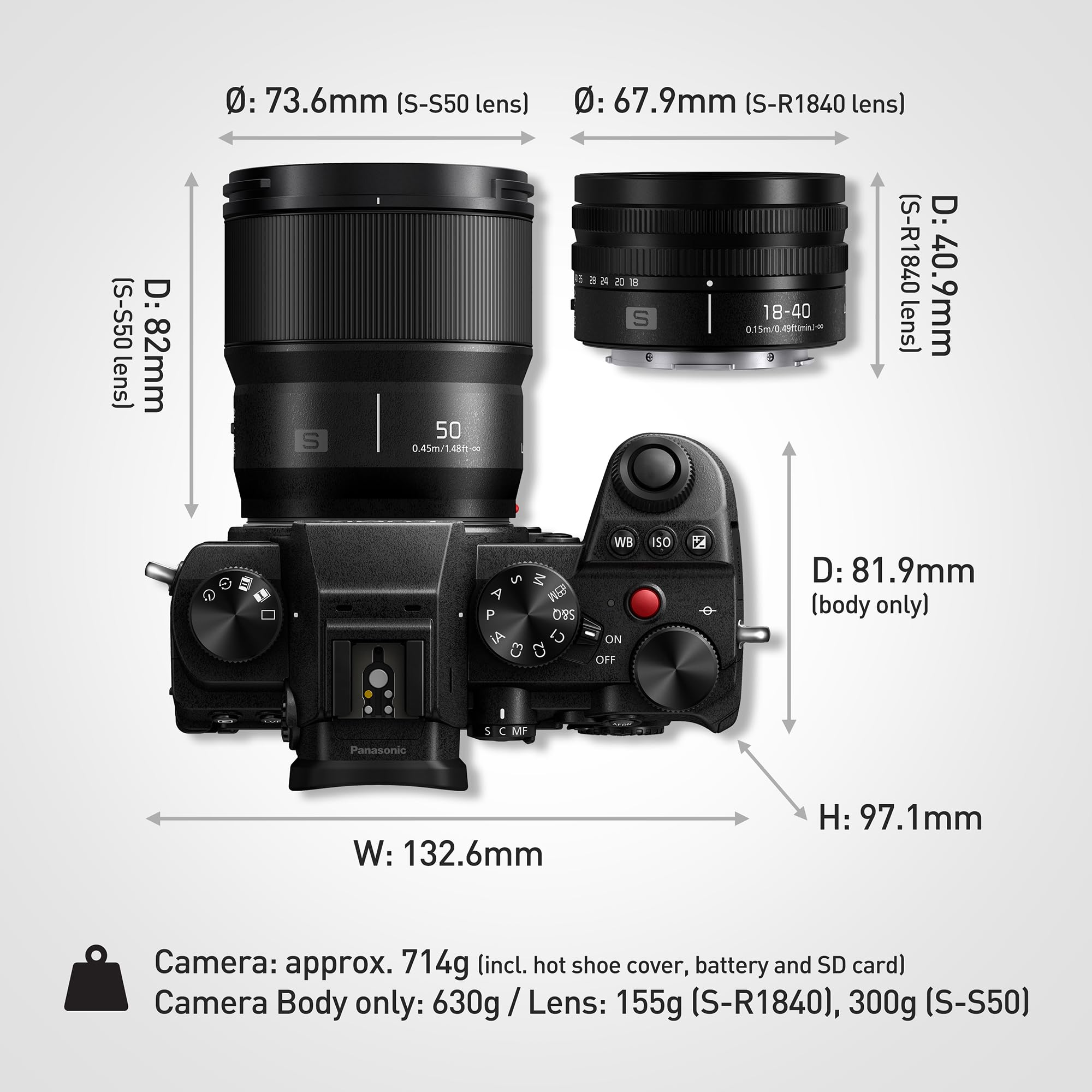 Panasonic DC-S5DWE-K Lumix S5D Full Frame Mirrorless Camera Body, 24.2MP, 4K 60P Recording, Live View Finder, Free Angle Monitor, Wi-Fi, Bluetooth, with S-R1840E 18-40mm & S-S50ME 50mm Lenses, Black