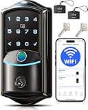 VE027 Built-in Wi-Fi Smart Lock&comma; Fingerprint Keyless Entry Front Door Lock&comma; App Remote Control&comma; No Hub Needed&comma; Keypad Deadbolt with Long Battery Life&comma; IP65 Waterproof&comma; BHMA Grade 3&comma; Matte Black