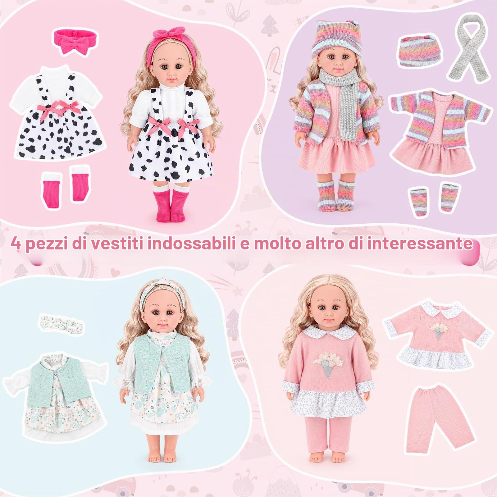 deAO Bambola con Accessori con 4 Vestiti e Kit Parrucchiere