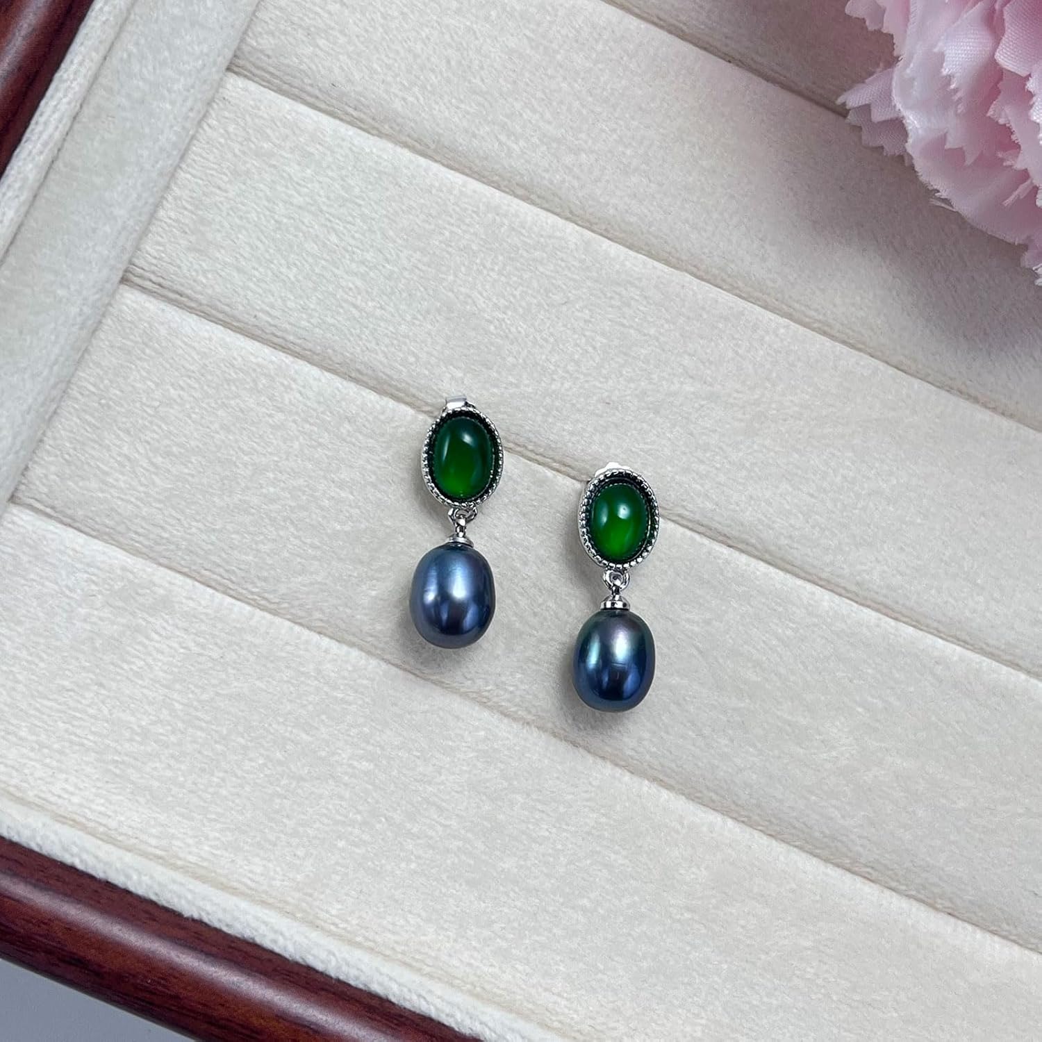 YAMI Bohemian Turquoise Stud Earrings for Women, 925 Sterling Silver, 8-9MM Freshwater Cultured Pearl Drop Dangle Earrings, Birthday Gifts for Women