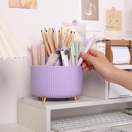 Miniatura 2 de SKYDUE Organizador de escritorio giratorio de 360 grados, soporte de lápiz de doble propósito para escritorio, organizador de bolígrafos de