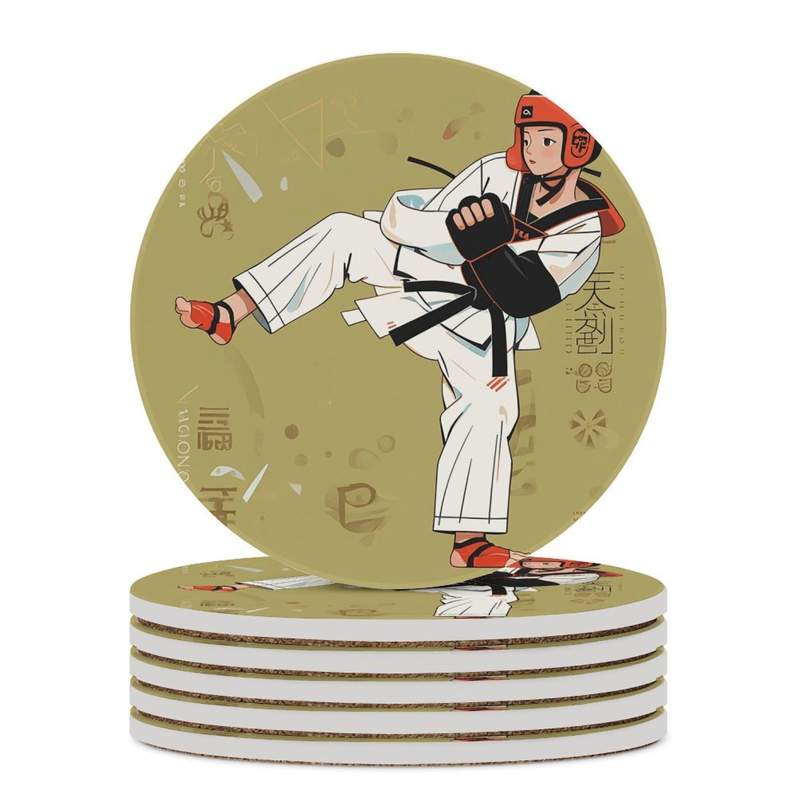 Dessous de verre taekwondo ronds : animez vos apéritifs et pauses café entre sportifs