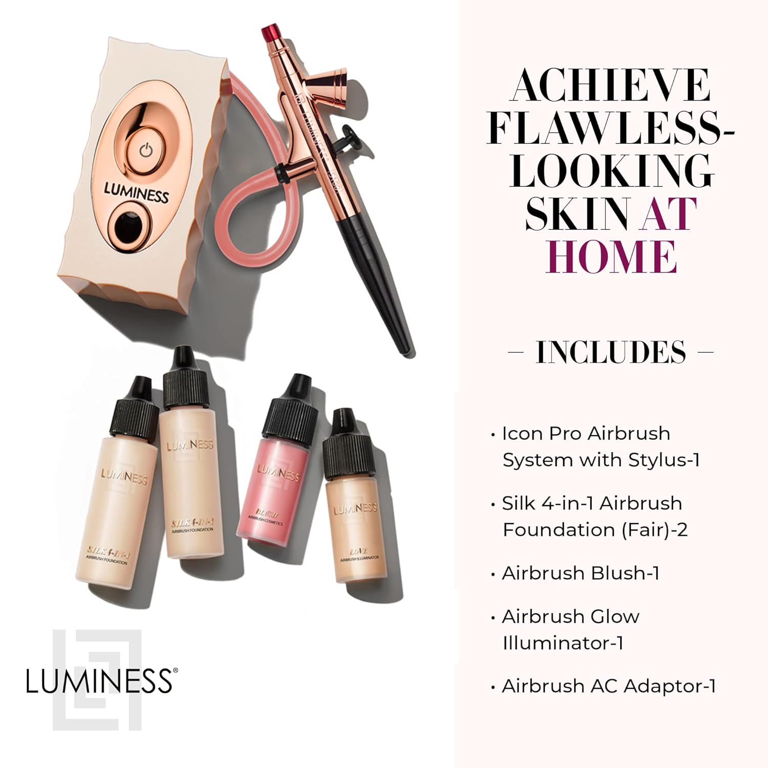 Luminess Air Icon Pro Airbrush System with 4-Piece Foundation Starter Kit, Fair Coverage - Quick, Easy & Long Lasting Application - Includes Silk 4-In-1 Foundation, Highlighter and Blush - Image 2