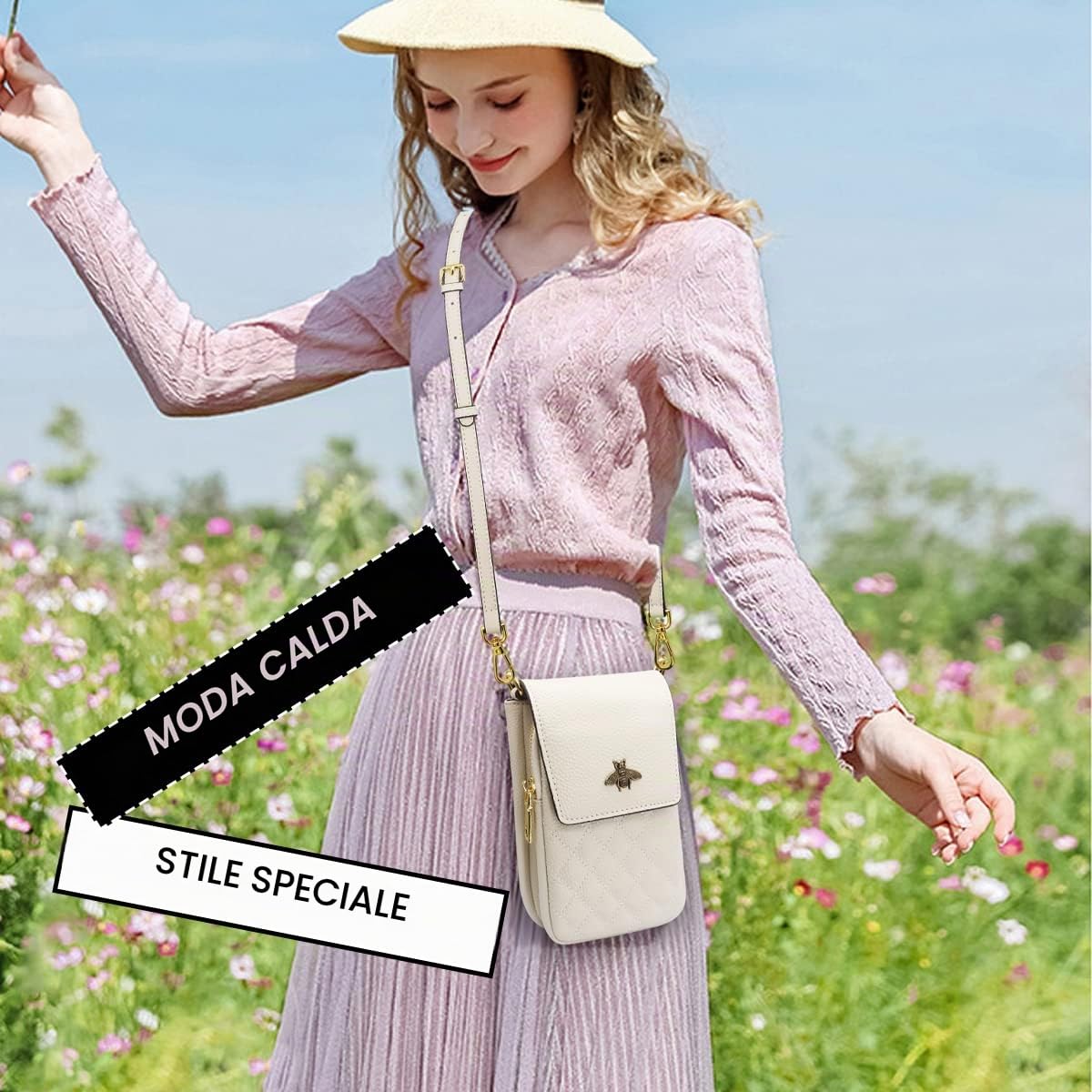 HNOOM Borsa a Tracolla per Cellulare Vera Pelle Borsa Piccola Tracolla Donna Portafoglio a Tracolla Crossbody Bag Portamonete con fessure per carte a tracolla