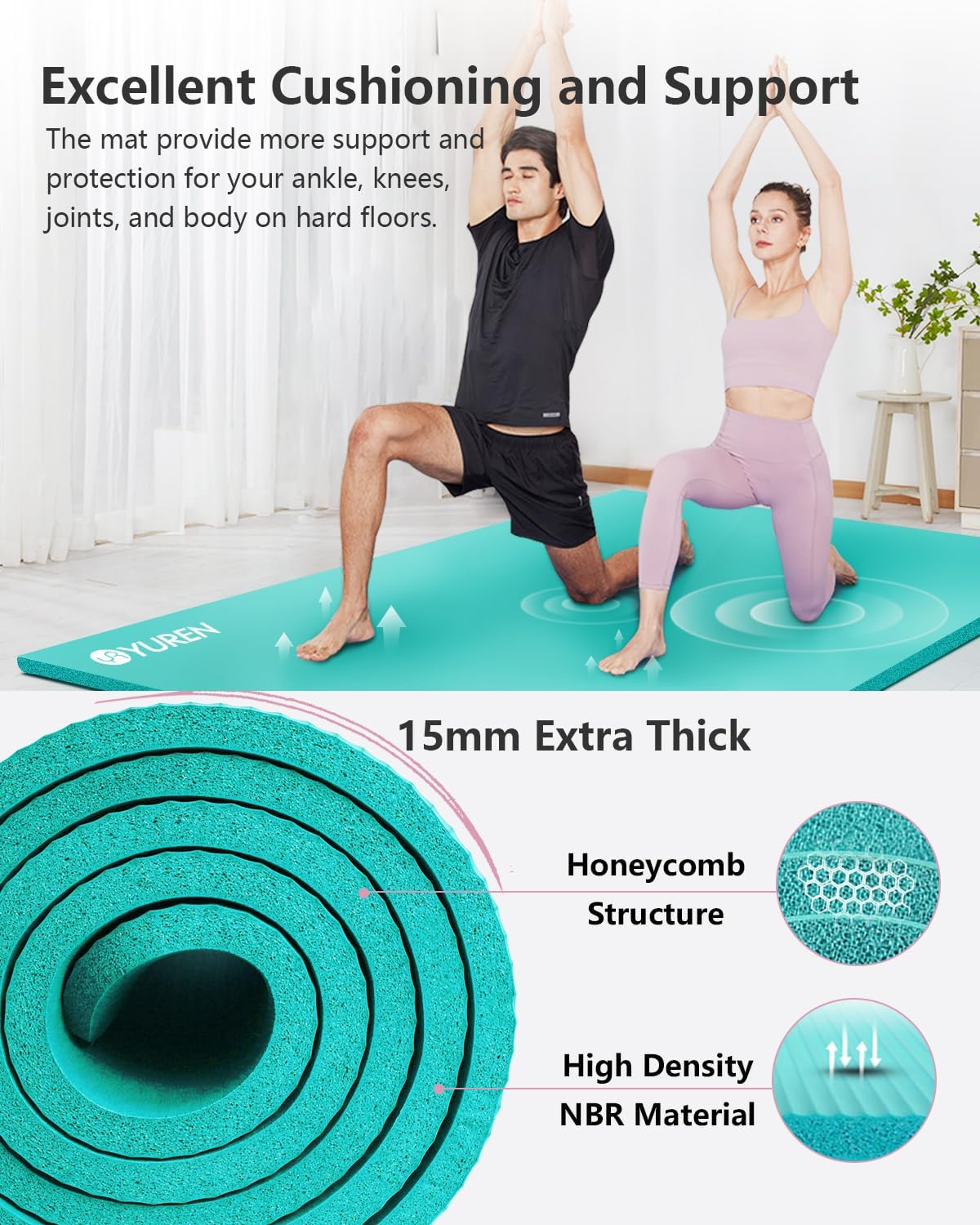 Yoga Mat 1/2 Inch Thick Large Exercise Mat 78"x 51" Extra Wide Workout Mats for Home Gym, Non-Slip Gym Floor Mat Soft Comfortable with Carrying Yoga Bag - Light blue