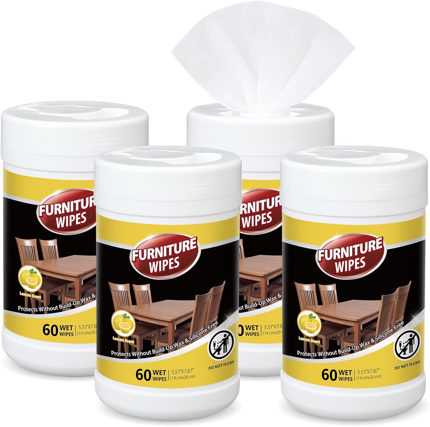 4 Pack Wood Furniture Wipes 240 Count Wood Furniture Cleaner and Polish Wipes Remove Dirt and Grime Buildup Cabinet Cleaner for Wood Surfaces Floors Kitchen Bathroom Cabinet Cleaning