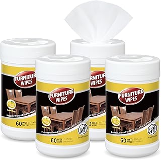 4 Pack Wood Furniture Wipes 240 Count Wood Furniture Cleaner and Polish Wipes Remove Dirt and Grime Buildup Cabinet Cleaner for Wood Surfaces Floors Kitchen Bathroom Cabinet Cleaning