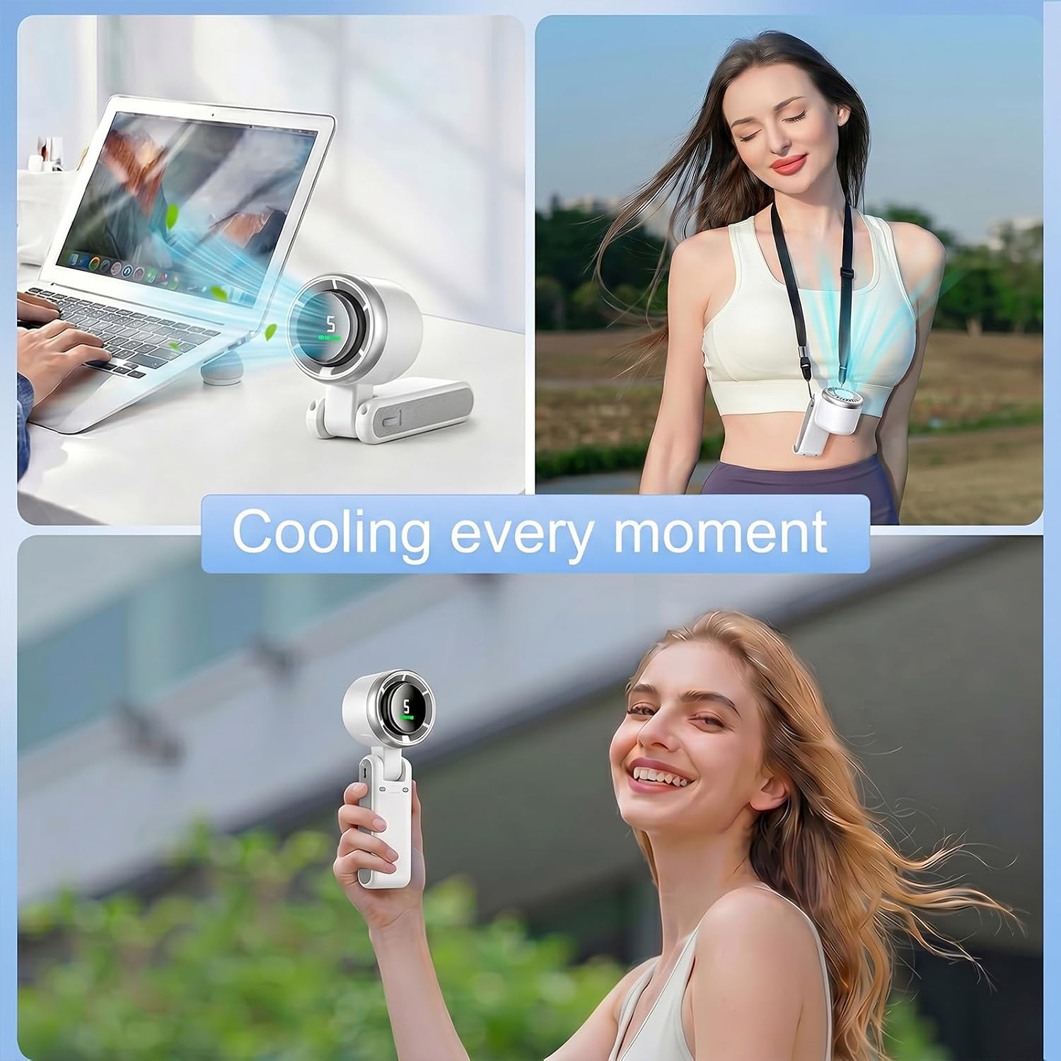 Portable Handheld Fan, 5 Gear Wind, Up to 12 Working Hours, Mini Personal Hand Fan Blow Cold Air with Air Turbo Tech Cooling Fan for Outdoor Activities, Travel, Sports Events (White) image 5