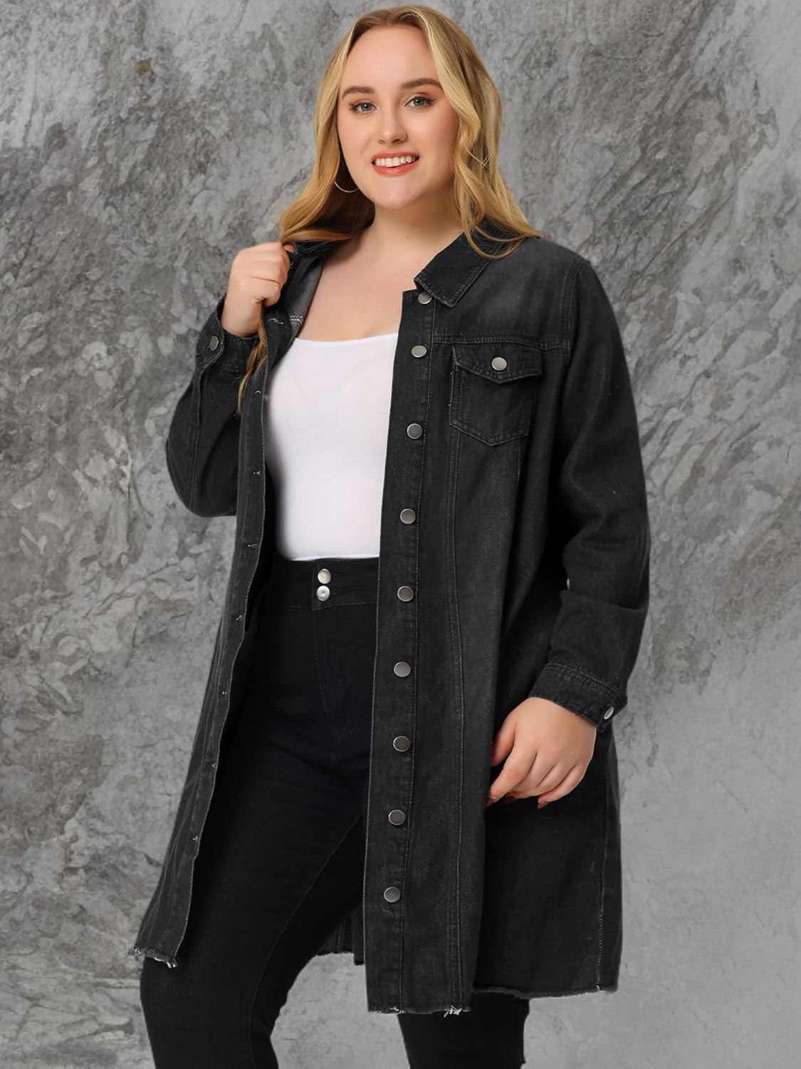 Agnes Orinda Women's Plus Size Denim Jacket Casual Long Distressed Button Up Pockets Jean Jackets Fall Outfits - Image 6