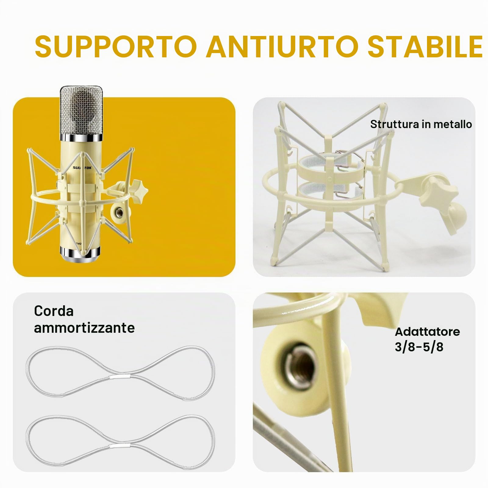 SUUNTOK FET Microfono a condensatore professionale XLR per studio con diaframma grande da 34mm, microfono cardioide per registrazione, per computer, gaming, PC, kit TM251S per canto, podcasting