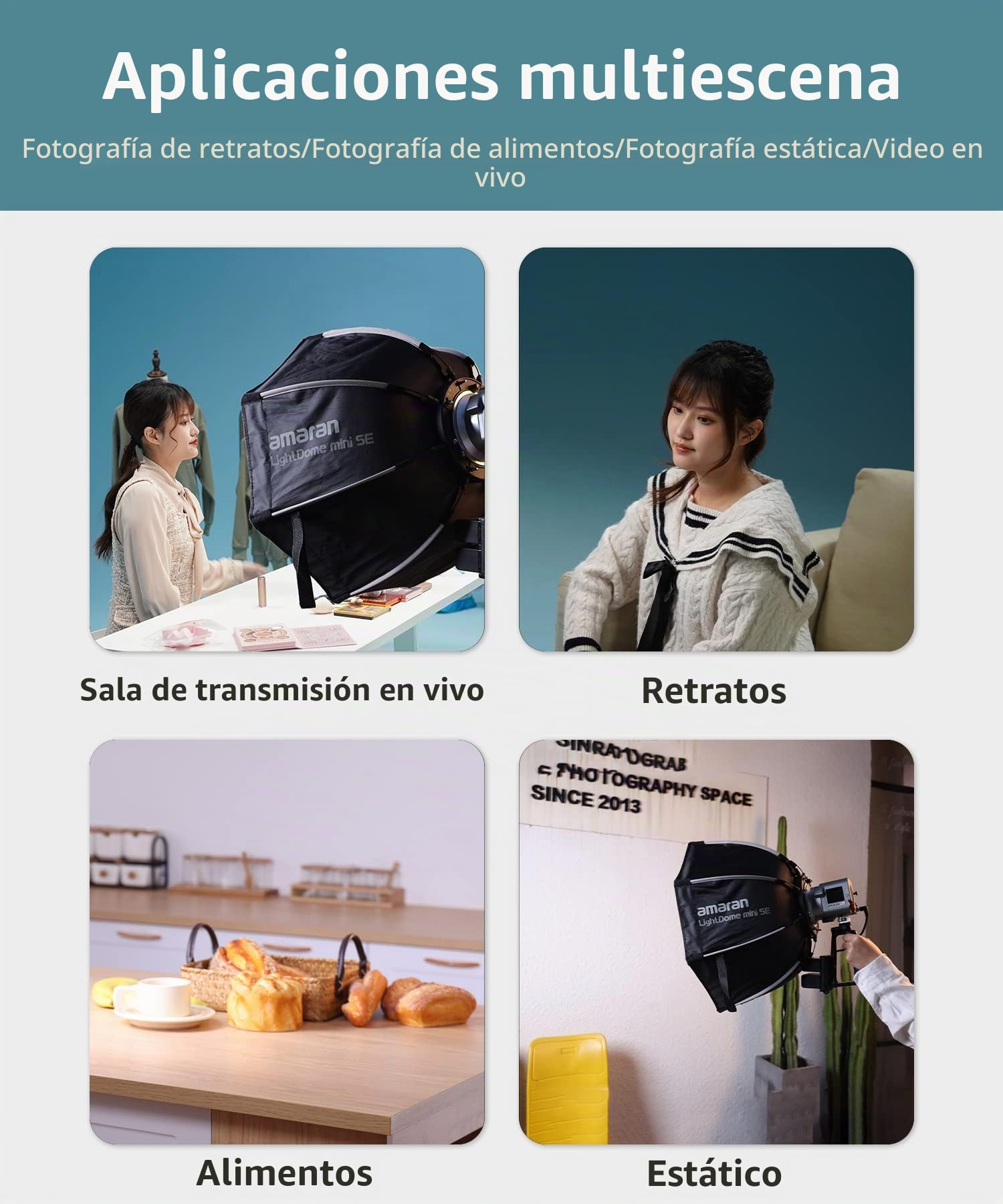 Amaran 60d S - Foco Continua LED para Fotógrafo, Estudio - Monolight Luz Puntual, 65W Luz de Video 5,600K, Soporta Control por App, Bluetooth 5.0 Mesh, Montura Bowens, Batería