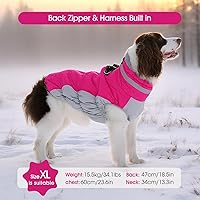 Vista 6 de FUAMEY - Abrigo para perro, chaqueta cálida de invierno, acolchada, chaleco reflectante con arnés, chaqueta de nieve impermeable con cremallera, a