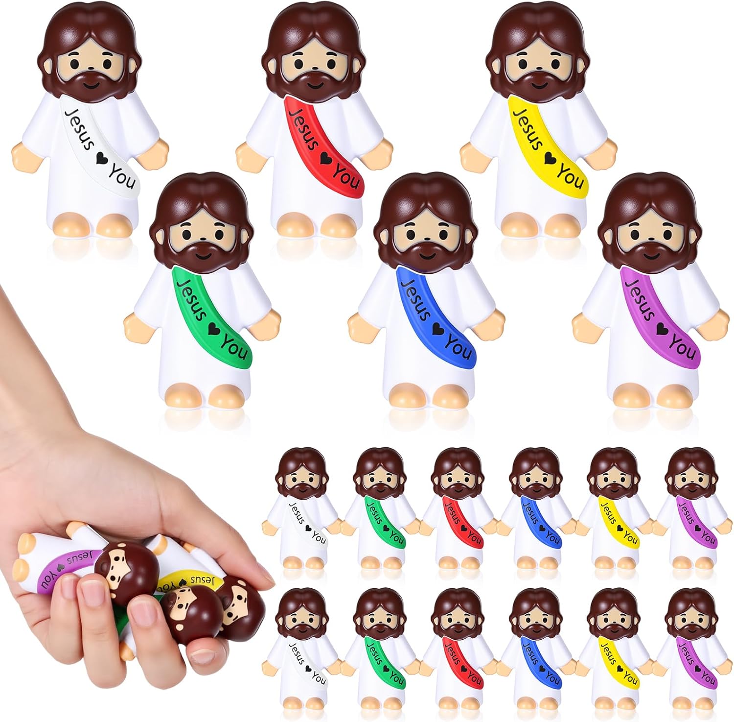 Shappy 12 Pcs Little Jesus Stress Relief Toys Jesus Love You PU Figures Bulk Pocket Stress Gifts for Adults Hide and Seek Christmas Christian Religious Easter Party Favors Sunday School Baptism Gifts